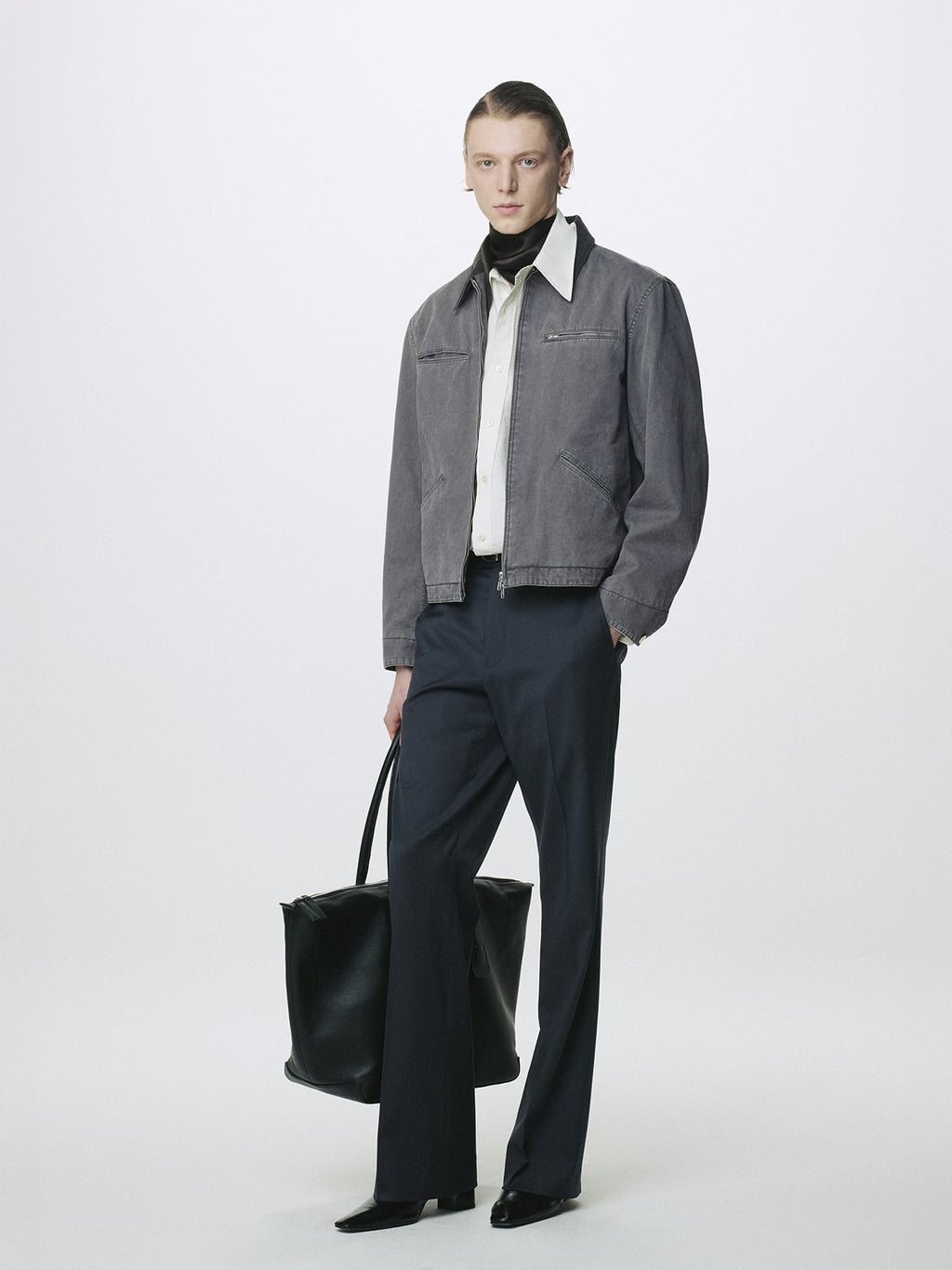 GARMENT WASHED ZIP WORK JACKET_ FADED INK