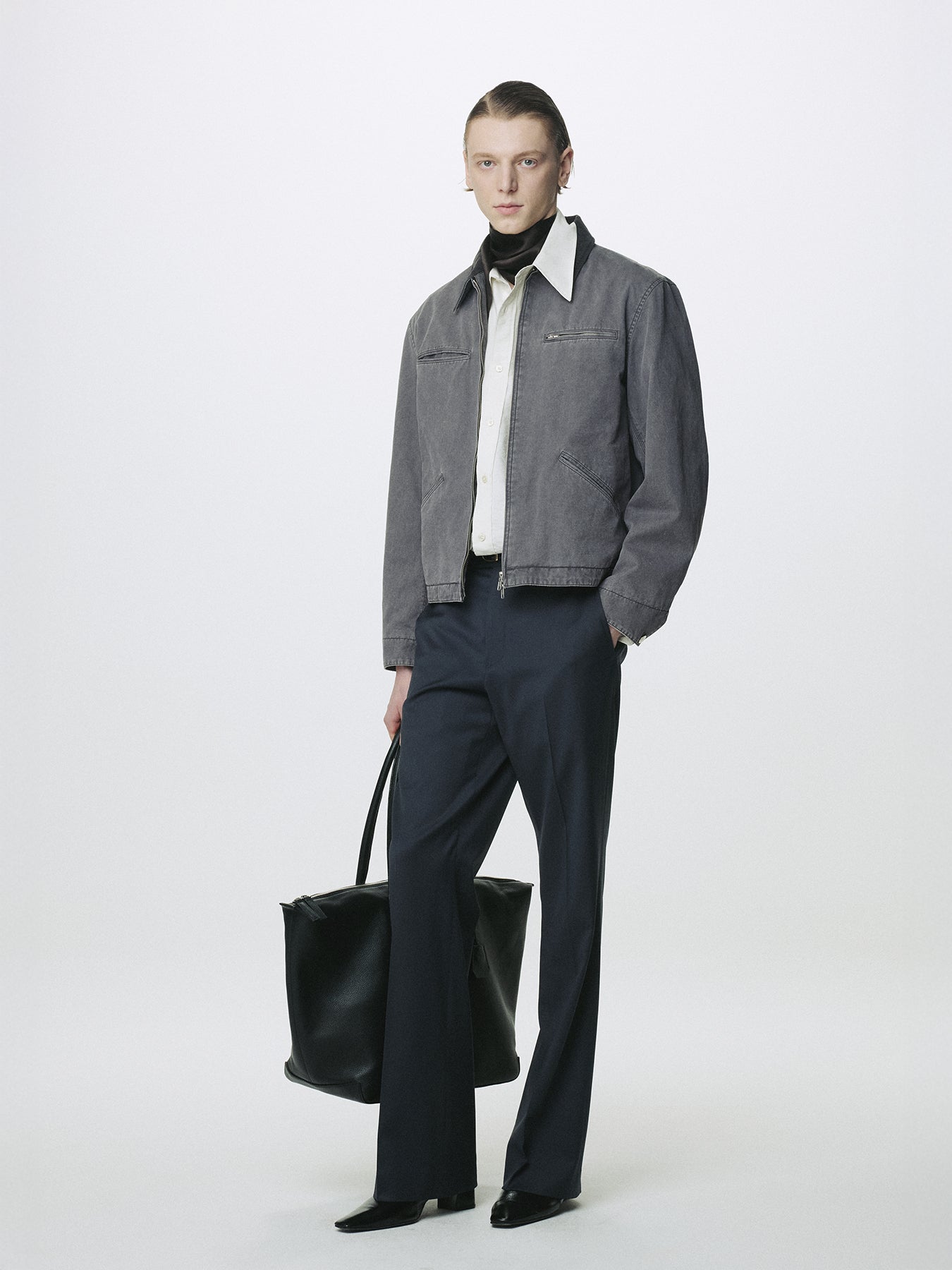 GARMENT WASHED ZIP WORK JACKET_ FADED INK