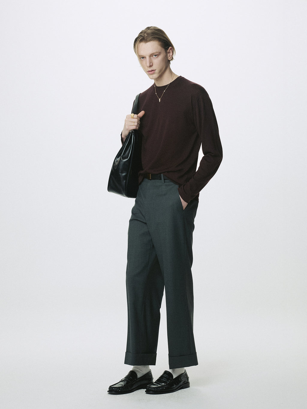 FEATHER-WEIGHT WOOL LONGSLEEVE KNIT_ MERLOT BROWN