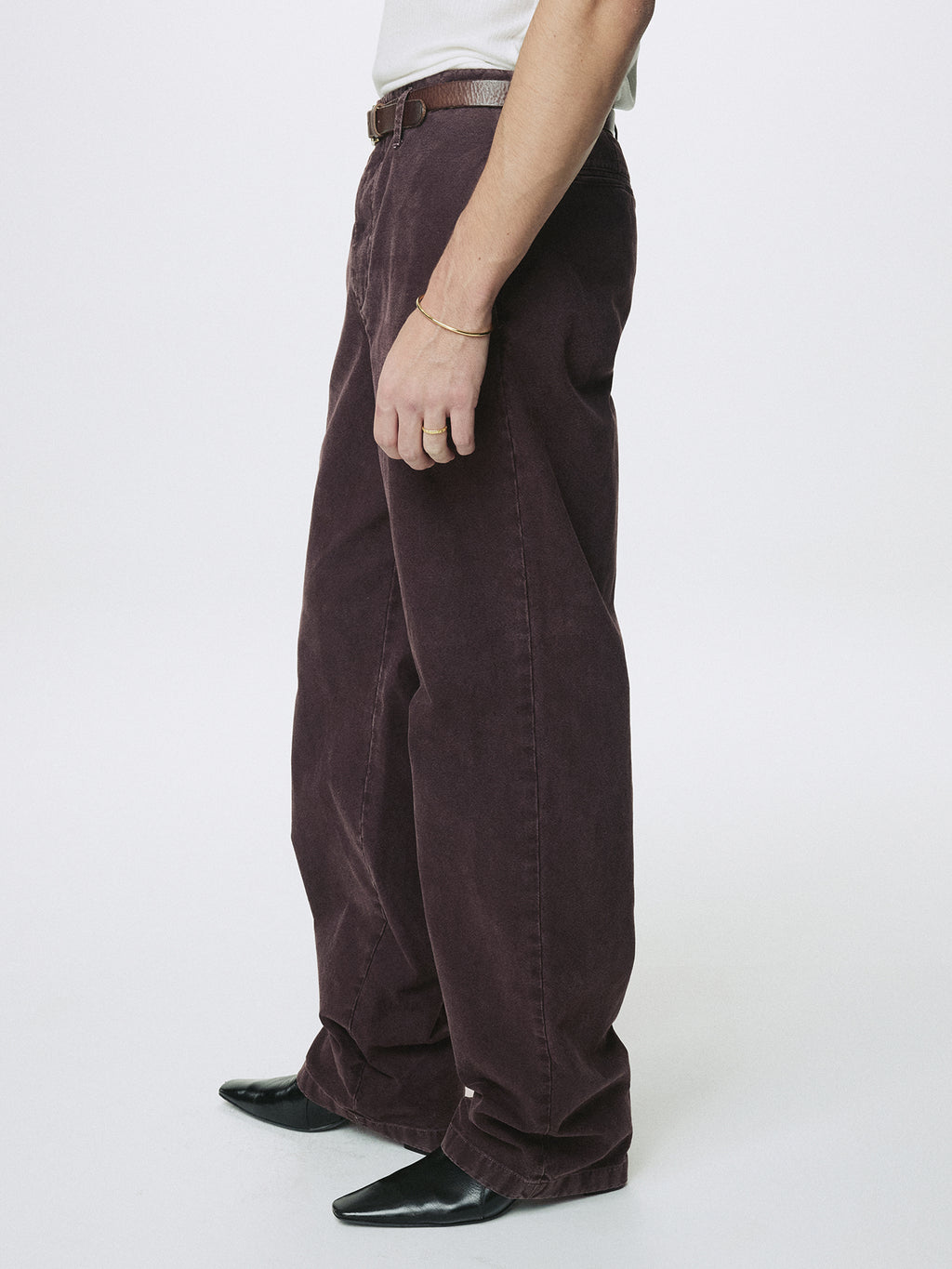 GARMENT DYED COTTON STRAIGHT PANTS_ FADED BURGUNDY