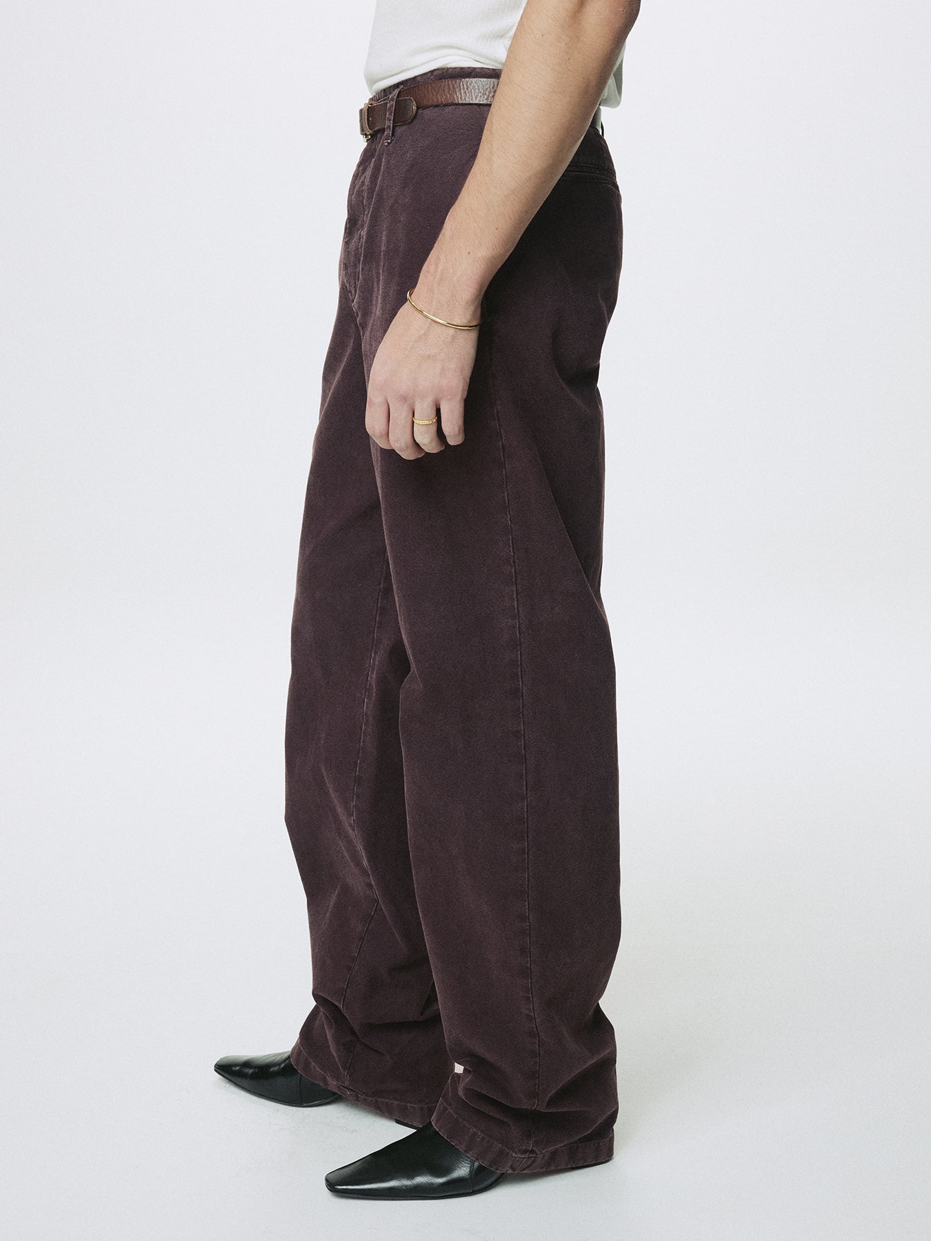 GARMENT DYED COTTON STRAIGHT PANTS_ FADED BURGUNDY