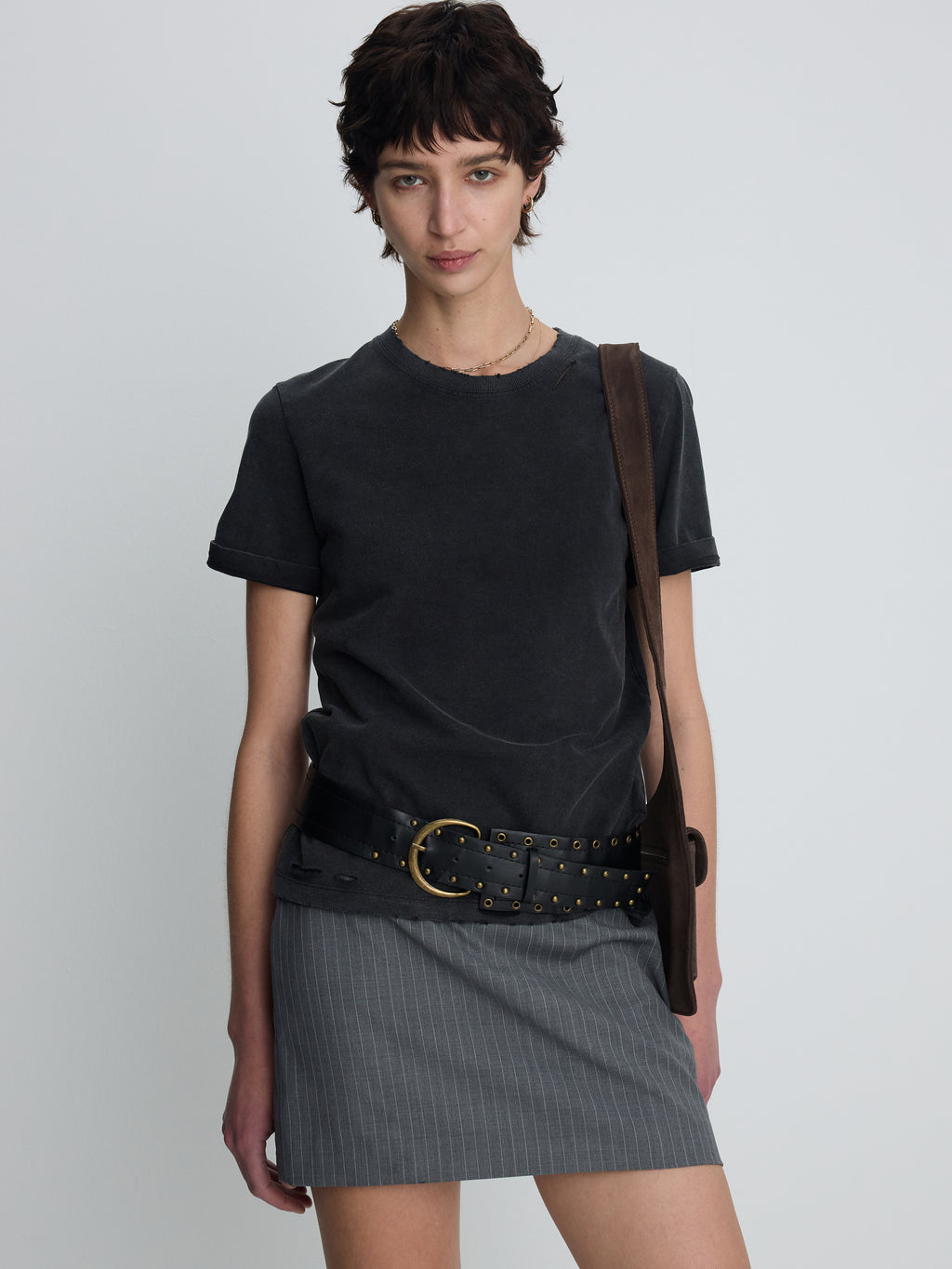 (W) WOOL PIN STRIPED MINI SKIRT_ GREY PINSTRIPE