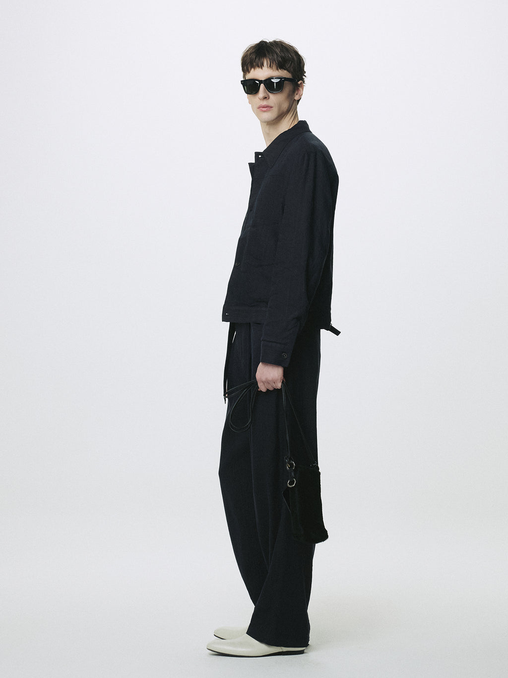 WASHED LINEN TRUCKER JACKET (ITALIAN FABRIC)_ DARK NAVY