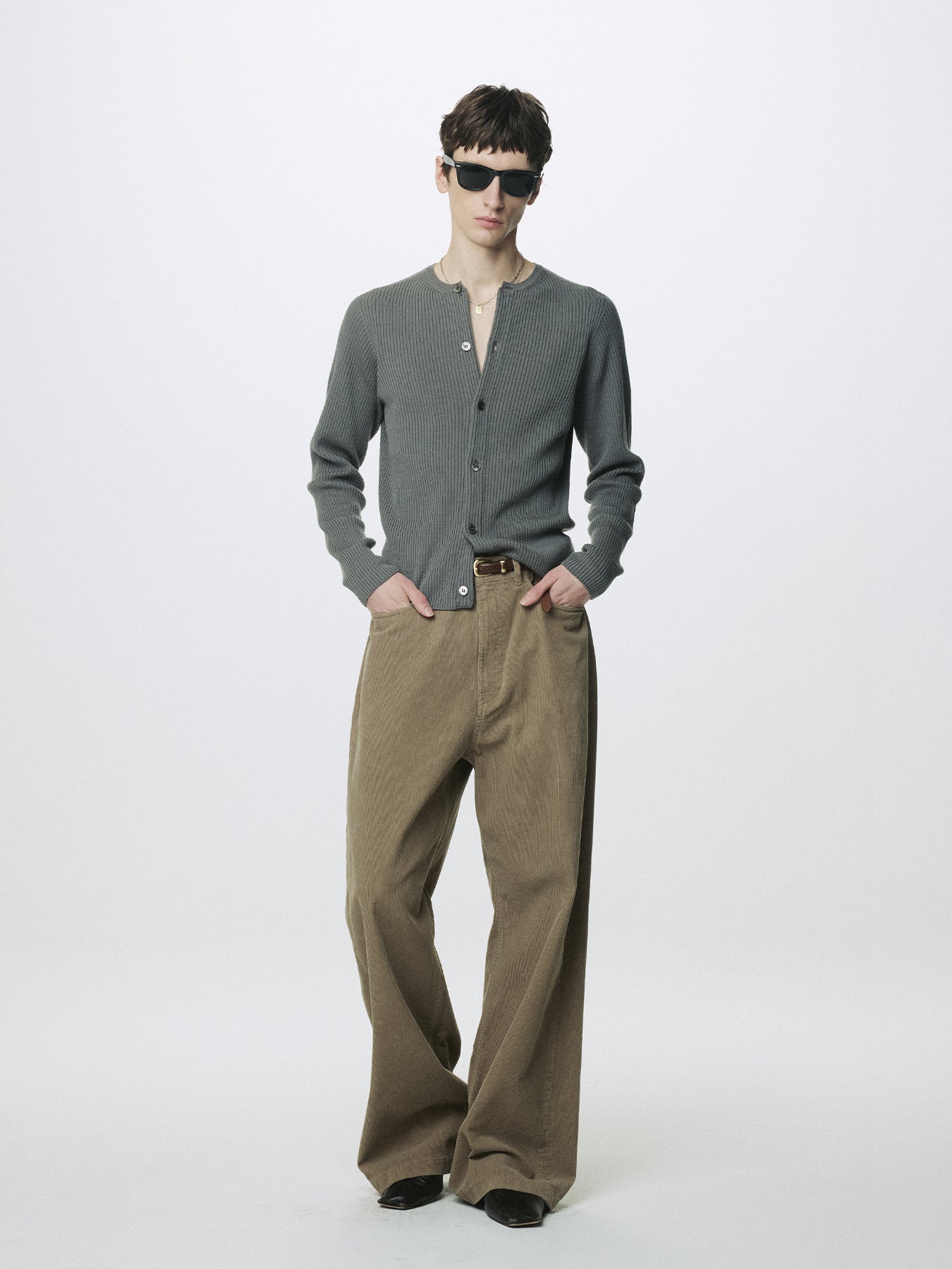 WASHED CORDUROY WIDE-LEG PANTS_ BEIGE