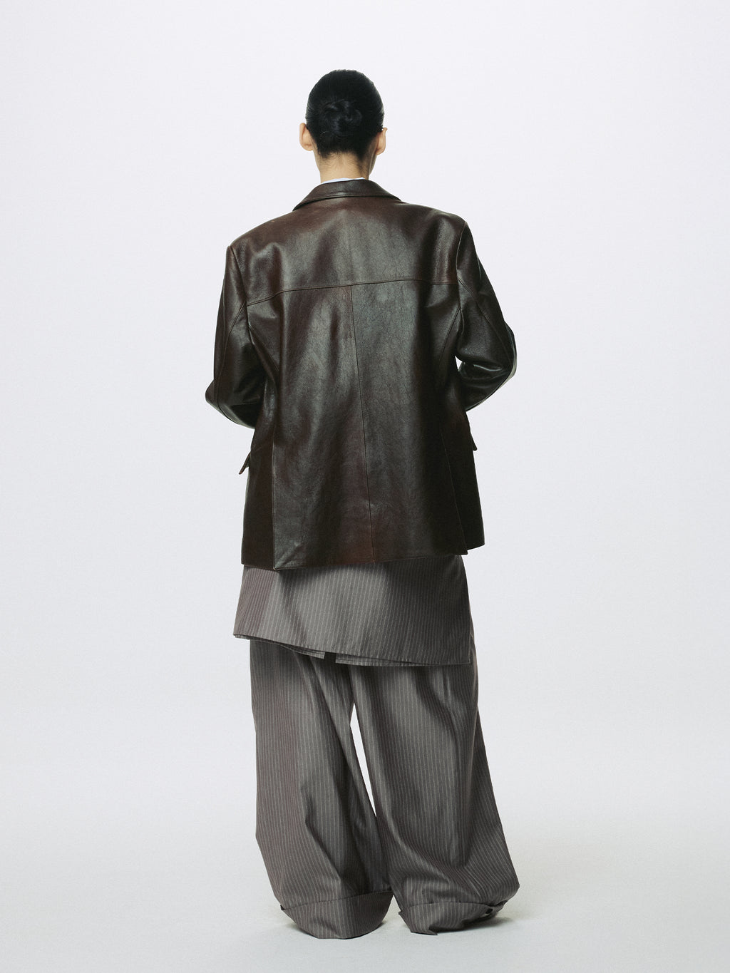 (W) VEGETABLE LAMB LEATHER BLAZER JACKET_ BROWN