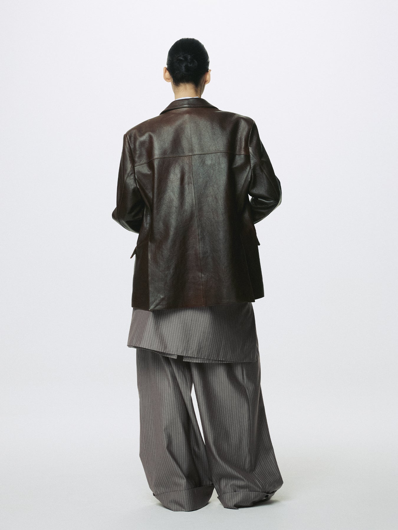 (W) VEGETABLE LAMB LEATHER BLAZER JACKET_ BROWN