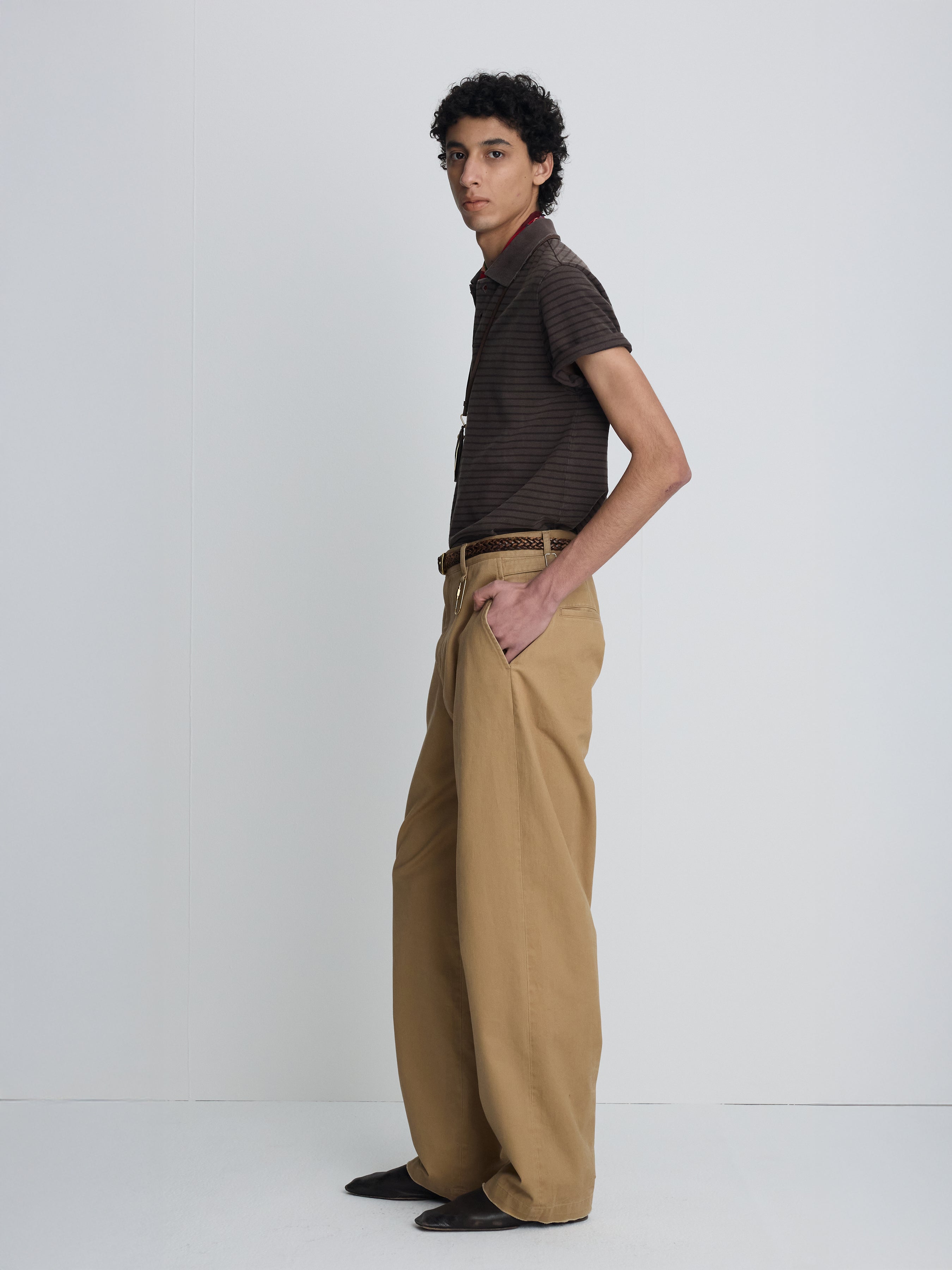 GARMENT DYED STRIPE PIQUÉ POLO_ FADED BROWN