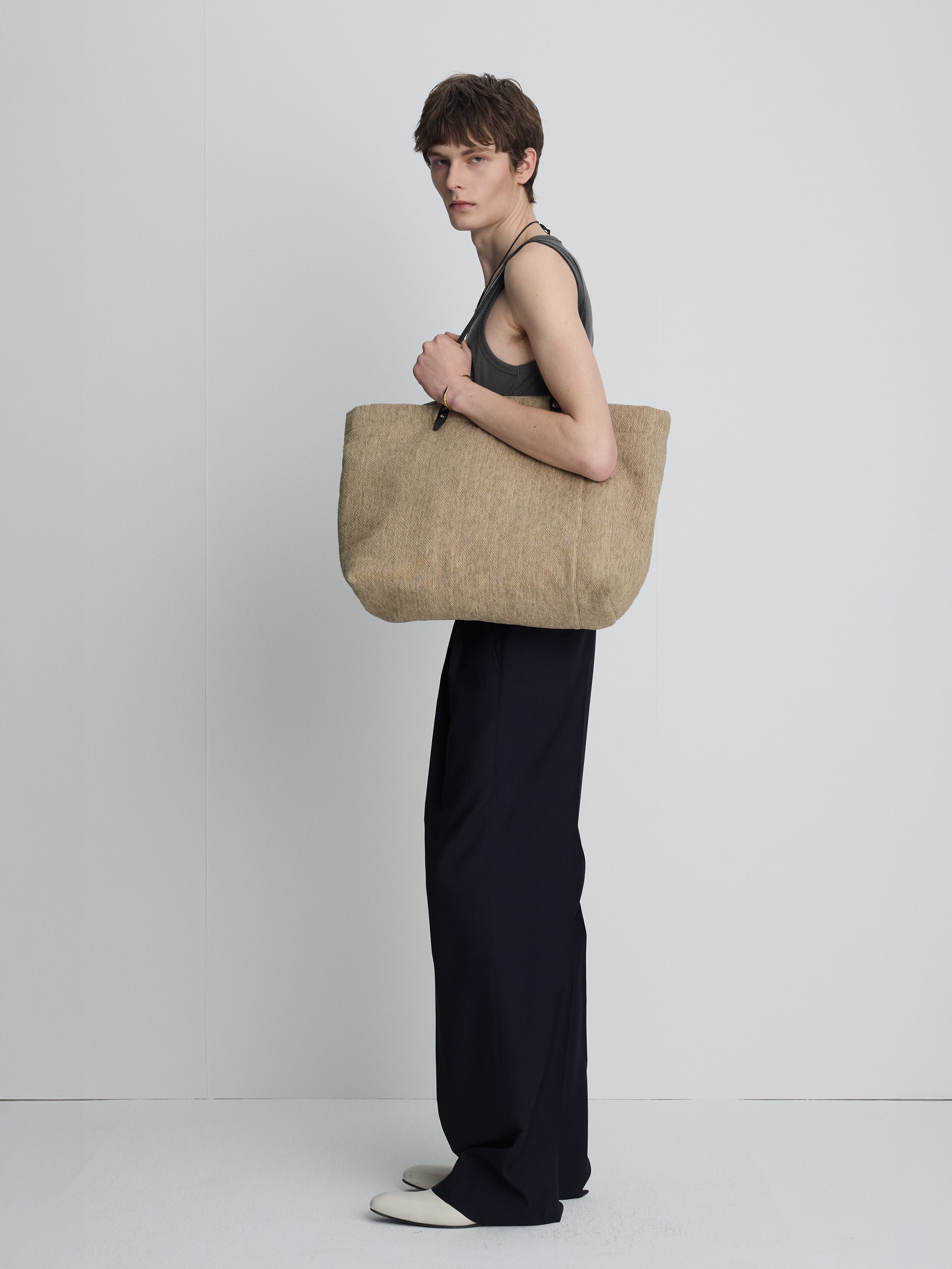 SILK LYOCELL RIB TANK TOP (JAPANESE FABRIC)_ OLIVE CHARCOAL