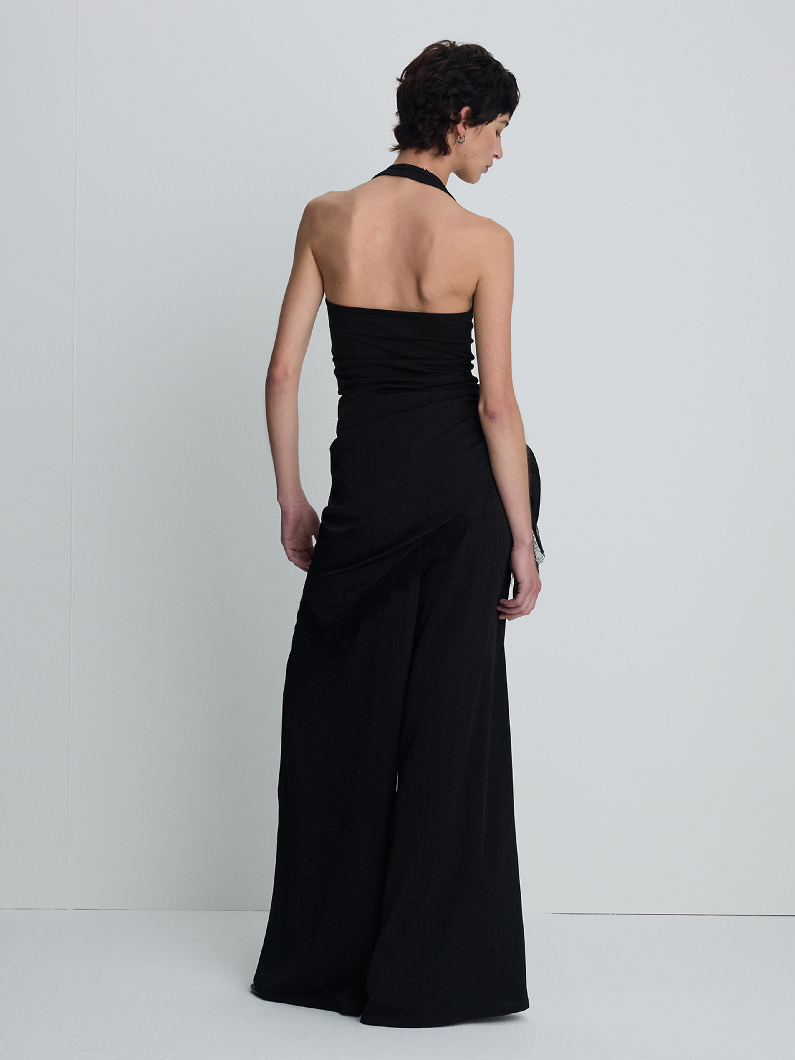 (W) JACQUARD WRAP LOOSE FIT PANTS_ BLACK