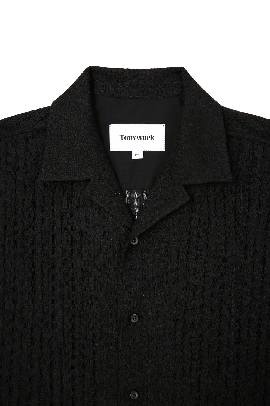 Crochet Camp Collar Half Sleeve Shirt_ Black