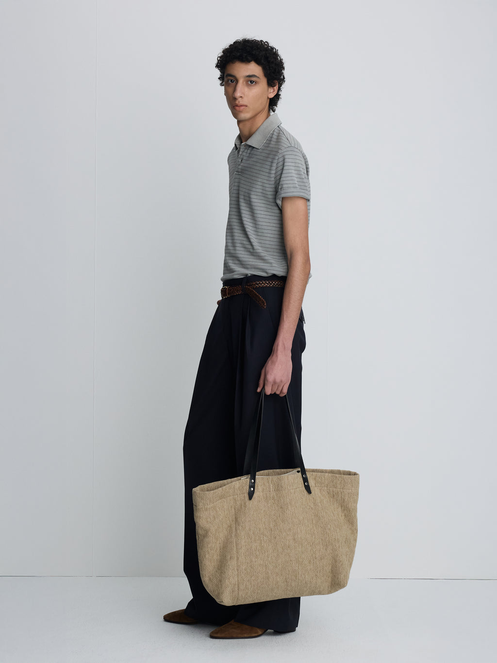 GARMENT DYED STRIPE PIQUÉ POLO_ FADED GREY