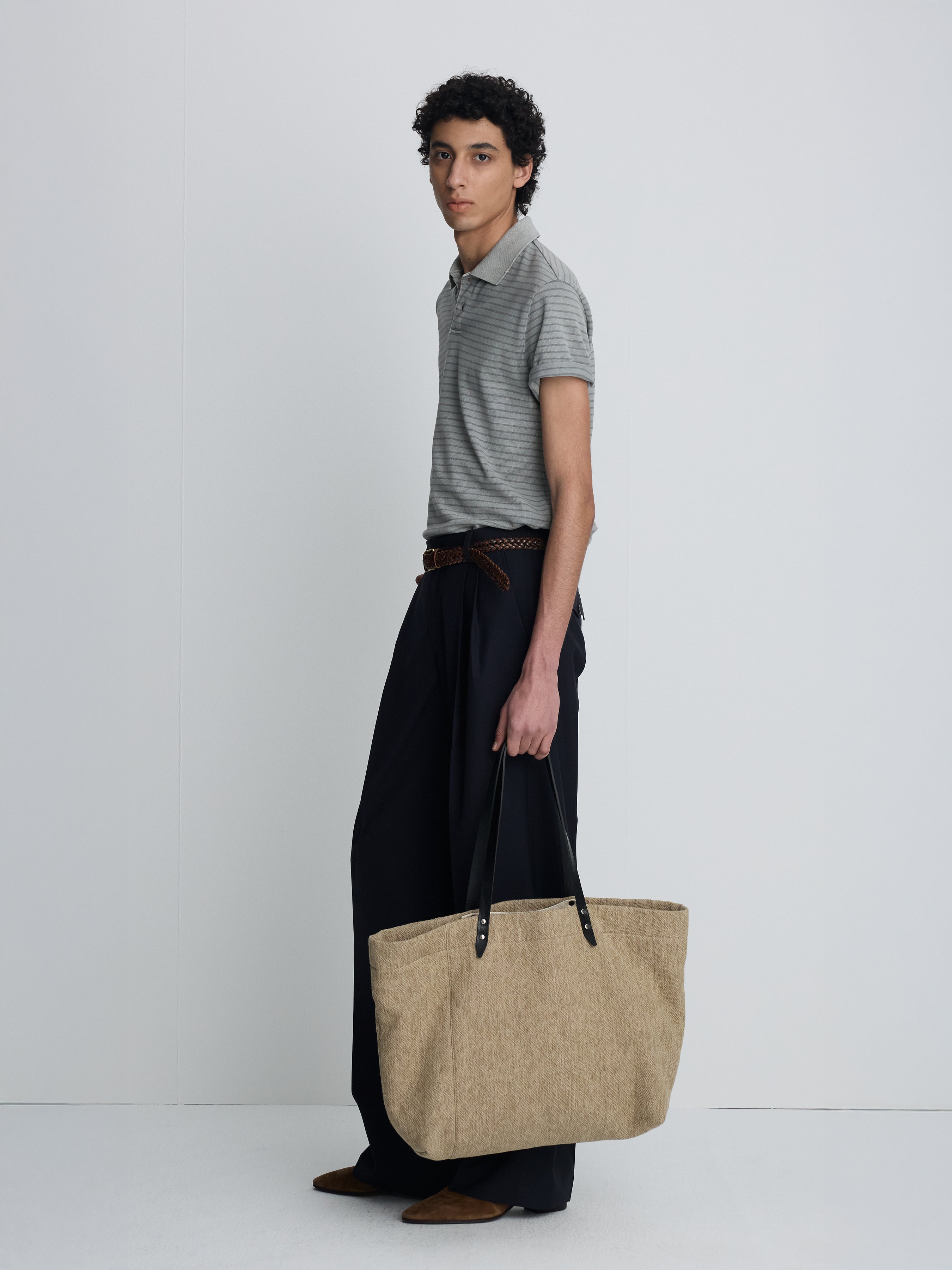GARMENT DYED STRIPE PIQUÉ POLO_ FADED GREY