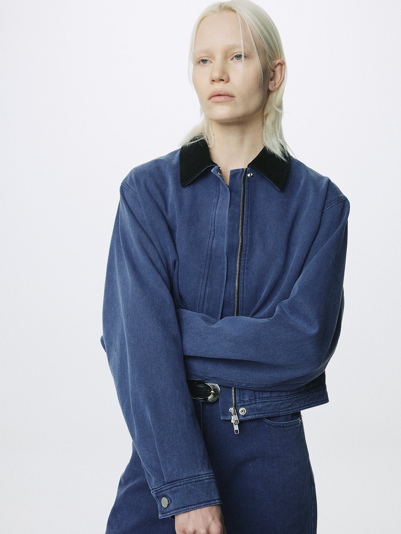 W) CROPPED WORK JACKET_ WASHED BLUE – Tonywack