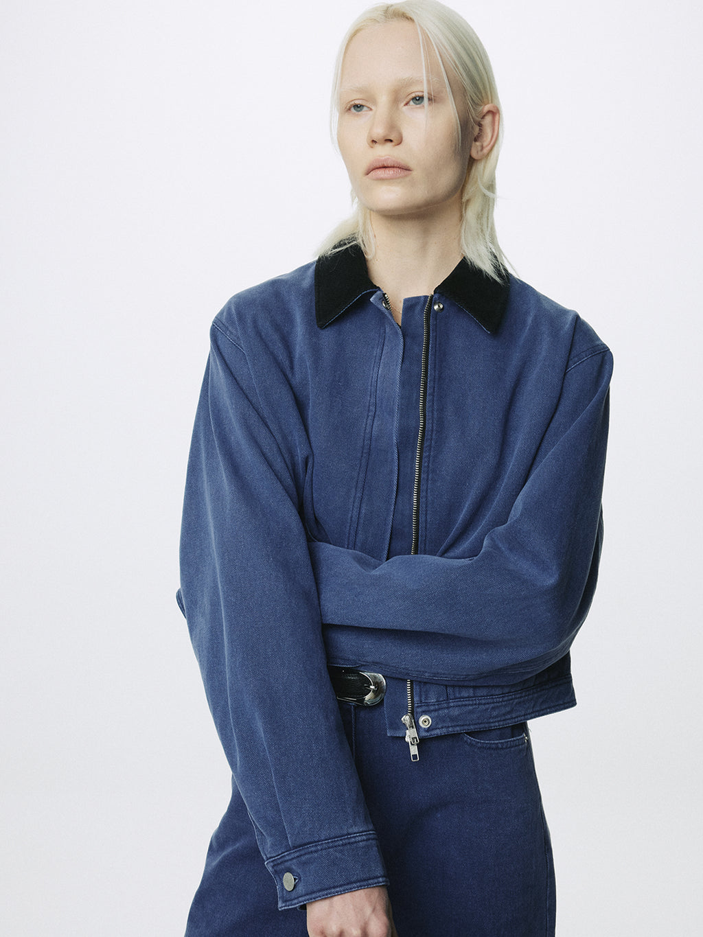 (W) CROPPED WORK JACKET_ WASHED BLUE