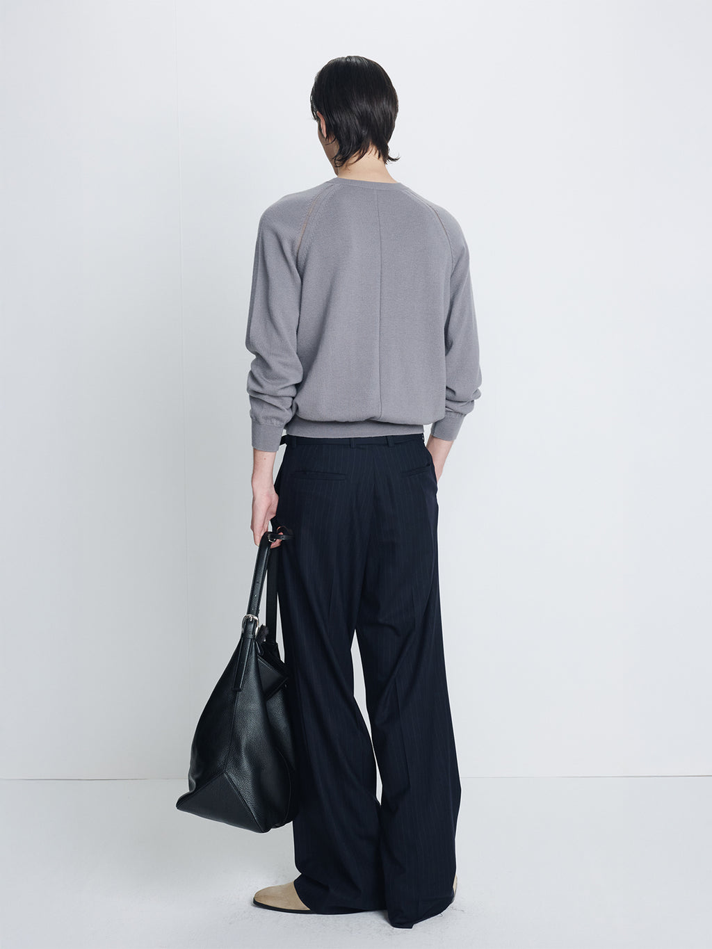 PINSTRIPED WOOL BELTED TROUSERS_ NAVY PINSTRIPE