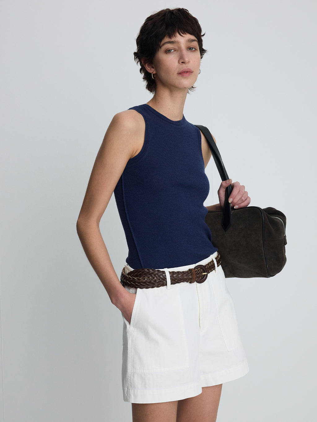 (W) WOOL CASHMERE RIBBED TANK TOP_ NAVY