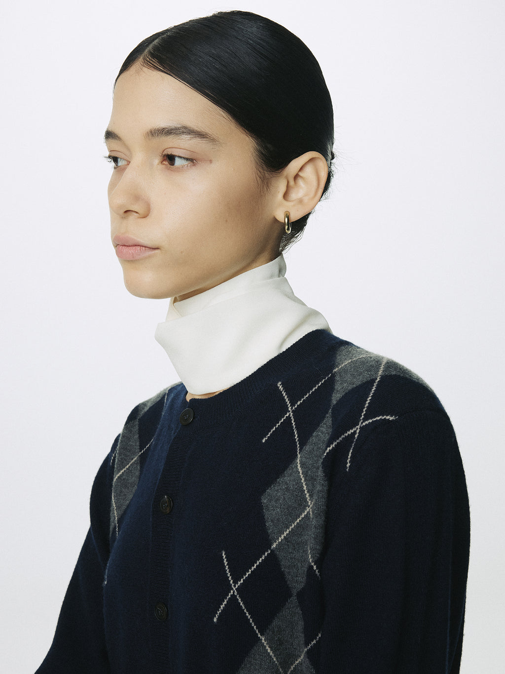 (W) MERINO WOOL ARGYLE CARDIGAN_ NAVY/GREY