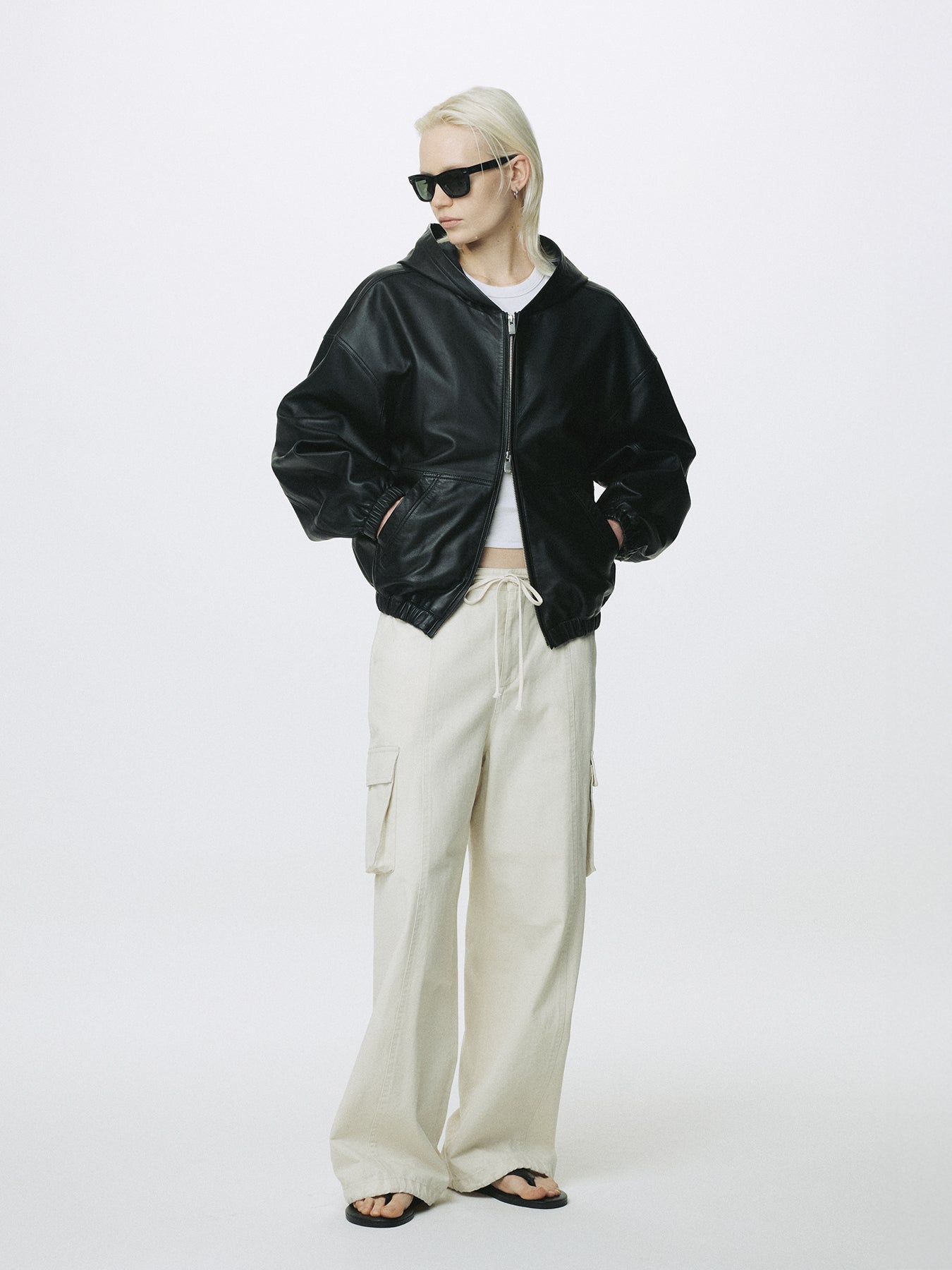 (W) NAPPA LEATHER HOODIE JACKET_ BLACK