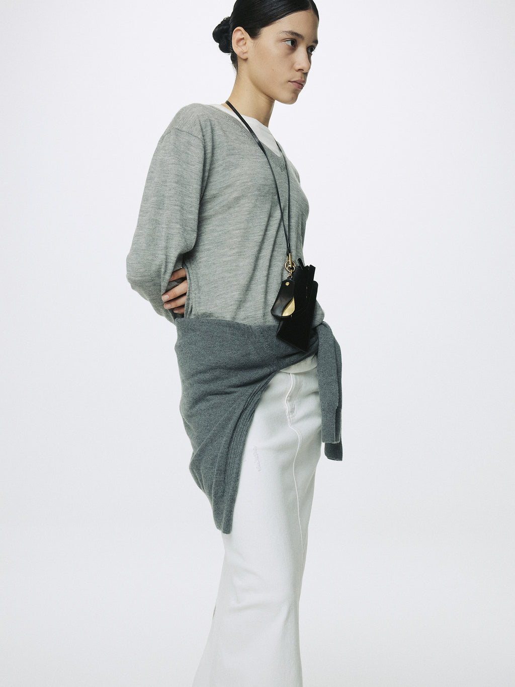 (W) WHITE SLIM FIT DENIM MAXI SKIRT_ OFF WHITE