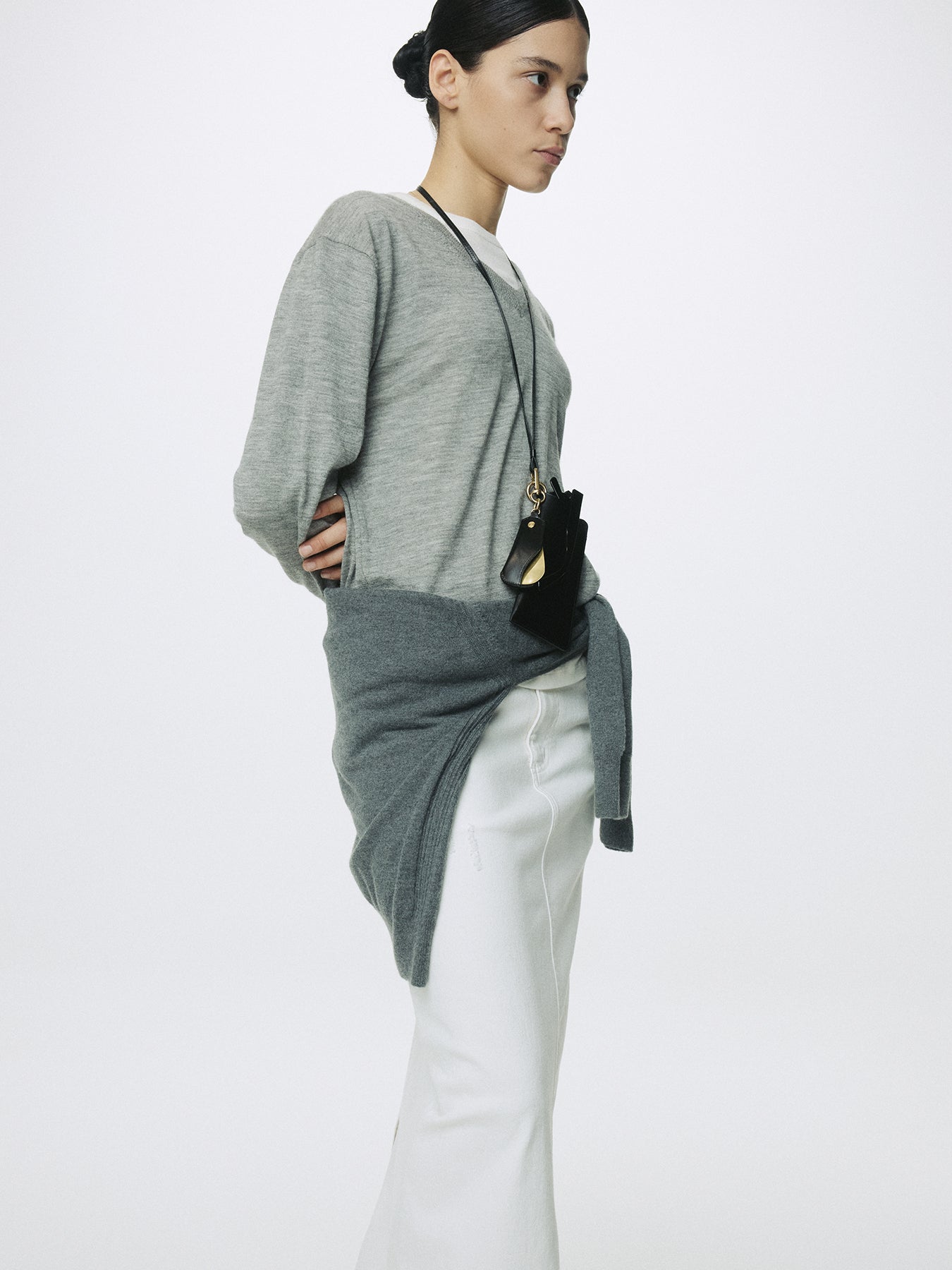 (W) WHITE SLIM FIT DENIM MAXI SKIRT_ OFF WHITE