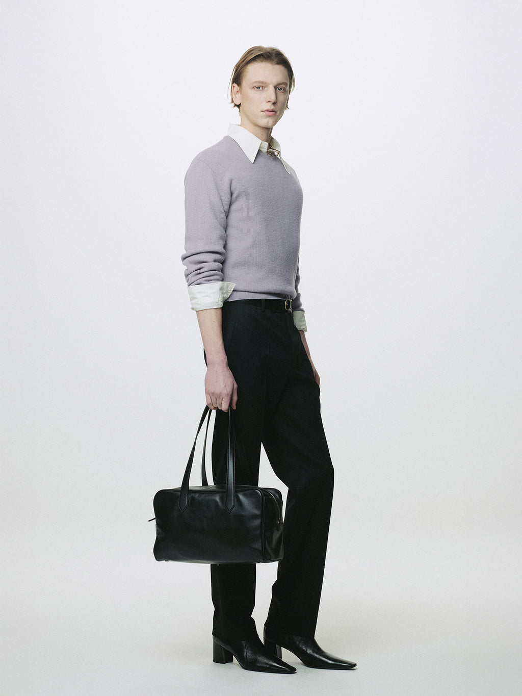 SUPER FINE WOOL COMMANDO V-NECK KNIT_ SLATE GREY