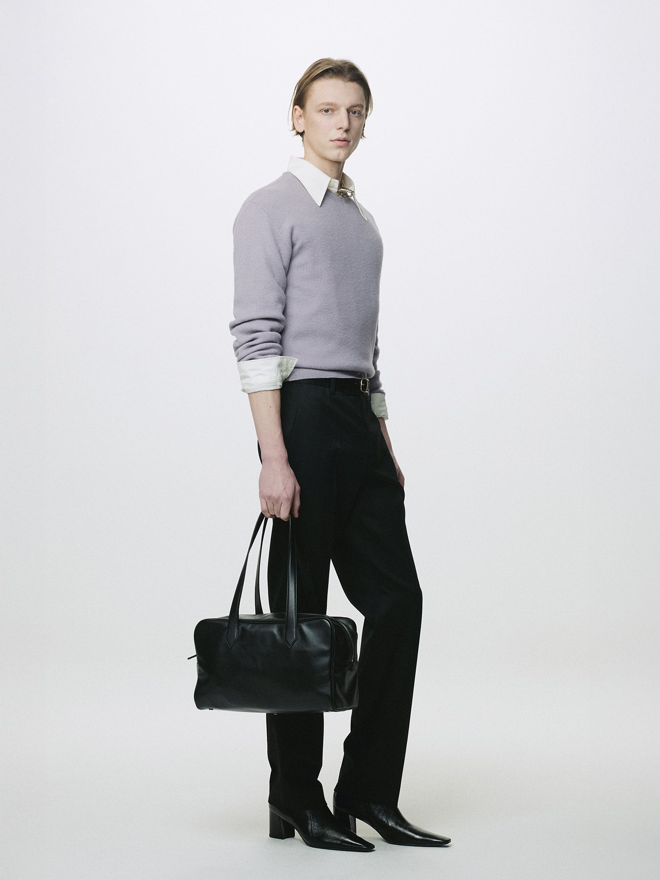 SUPER FINE WOOL COMMANDO V-NECK KNIT_ SLATE GREY