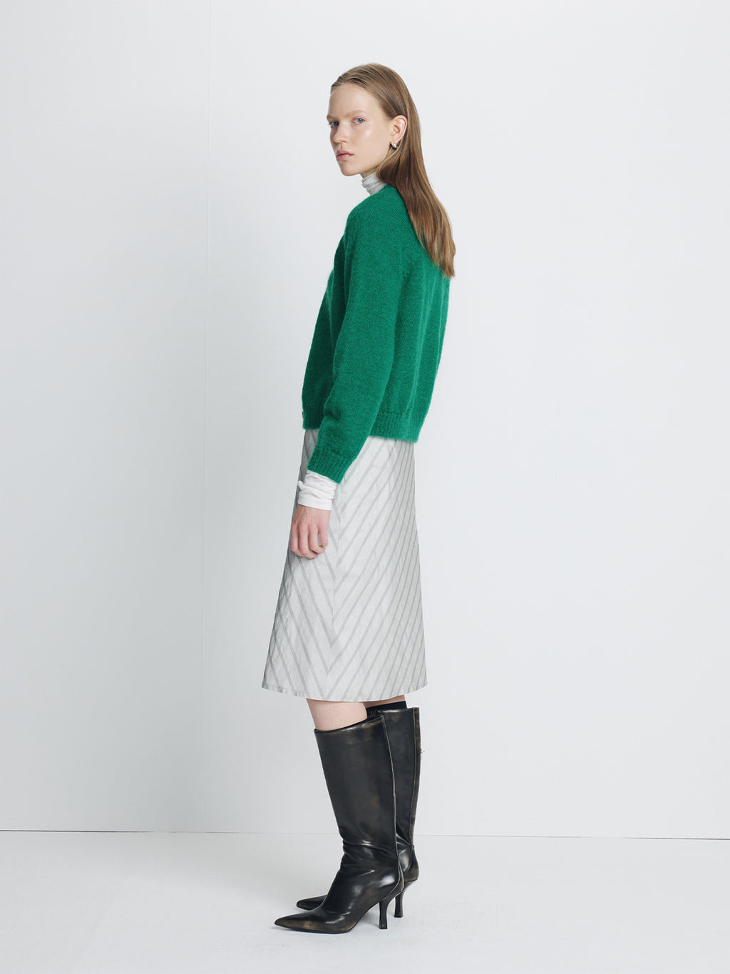 (W) MOHAIR BLEND RAGLAN CARDIGAN_ GREEN