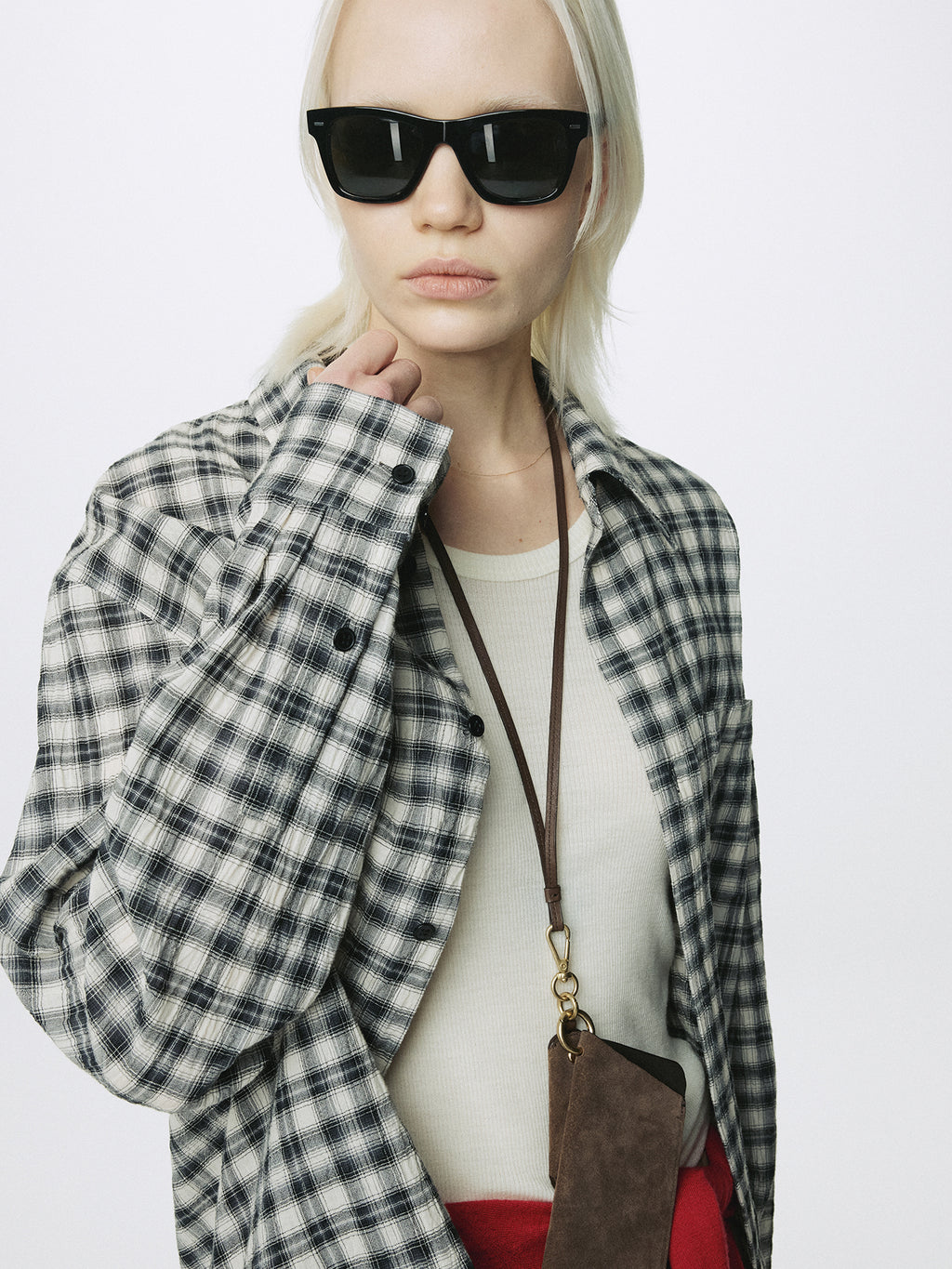 (W) RAW-CUT COTTON CHECK SHIRT_ BLACK CHECK