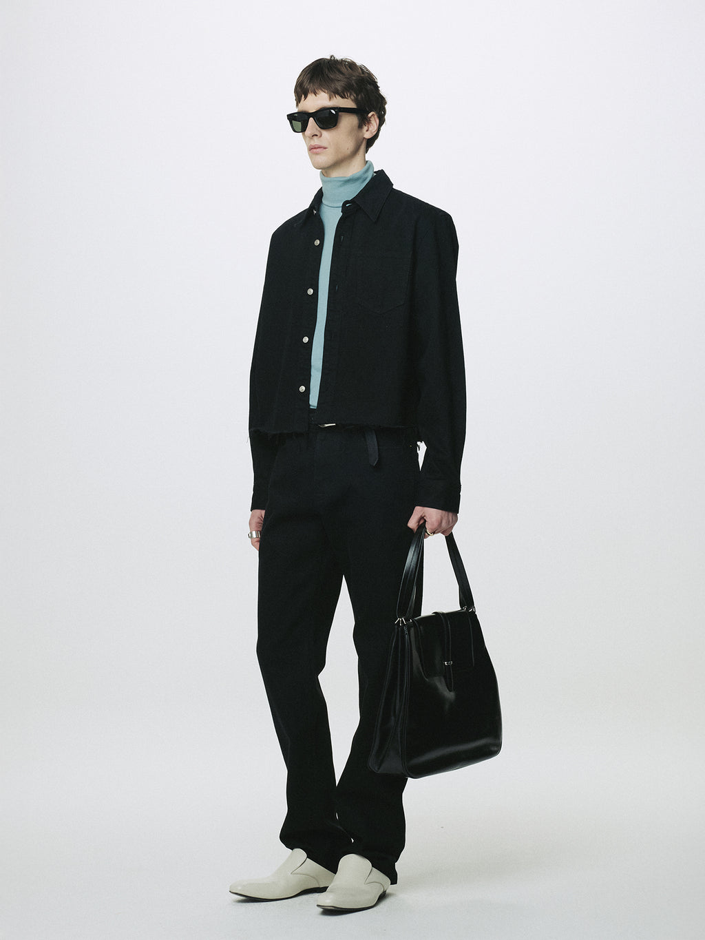 DENIM CUT-OFF SHIRT BLOUSON_ BLACK