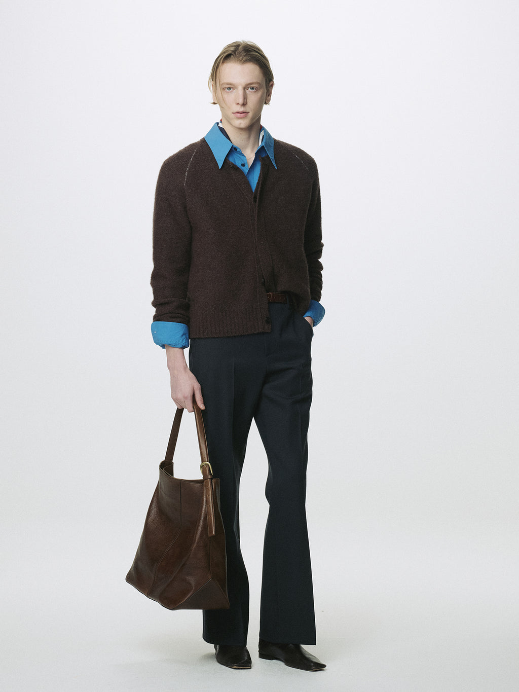 PLACKET BUTTON DOWN KNIT CARDIGAN_ BROWN