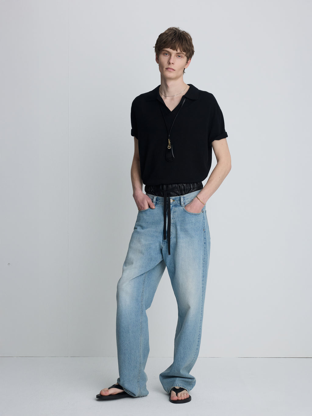SILK CASHMERE OPEN COLLAR KNIT_ BLACK