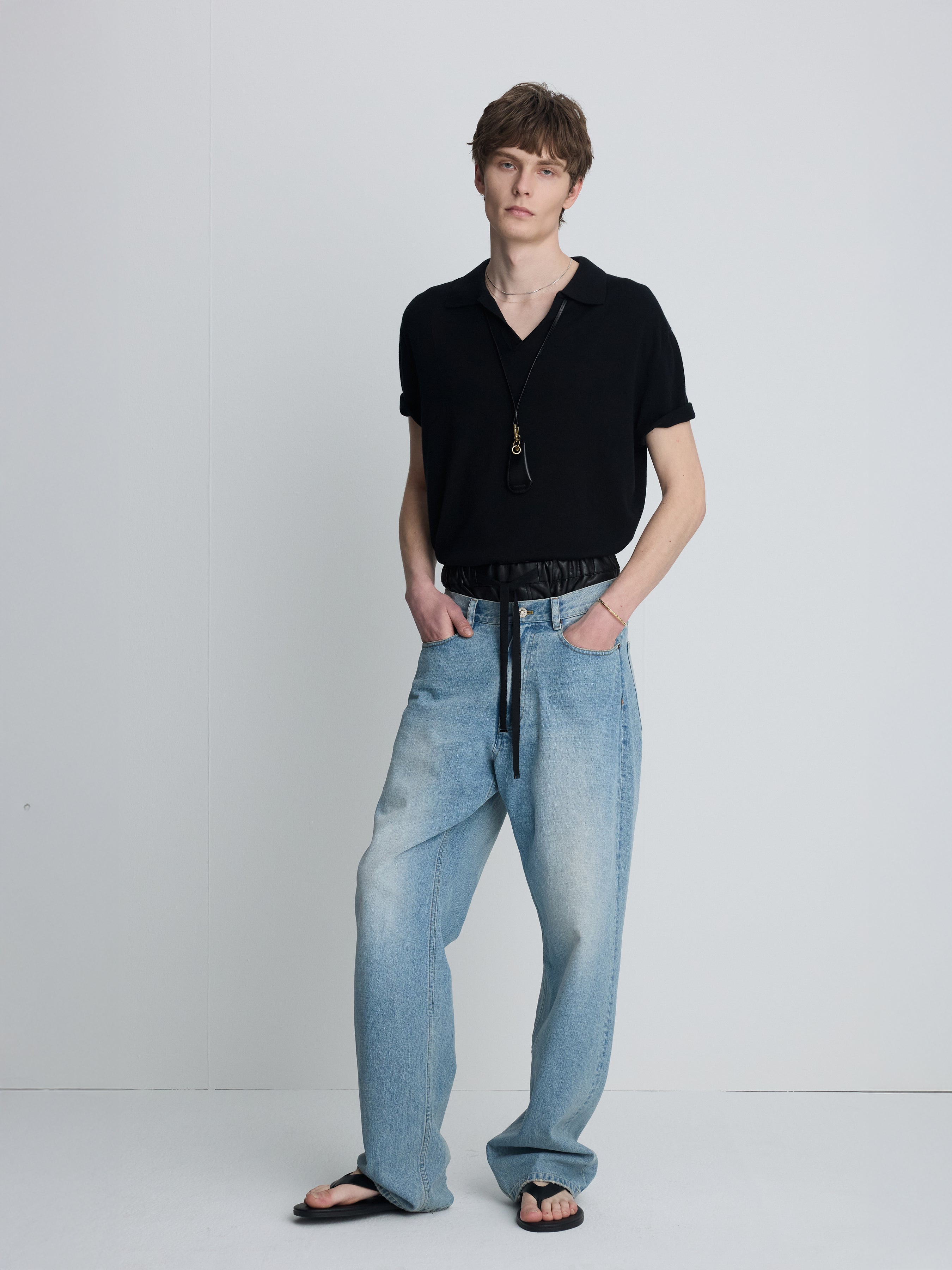 SILK CASHMERE OPEN COLLAR KNIT_ BLACK