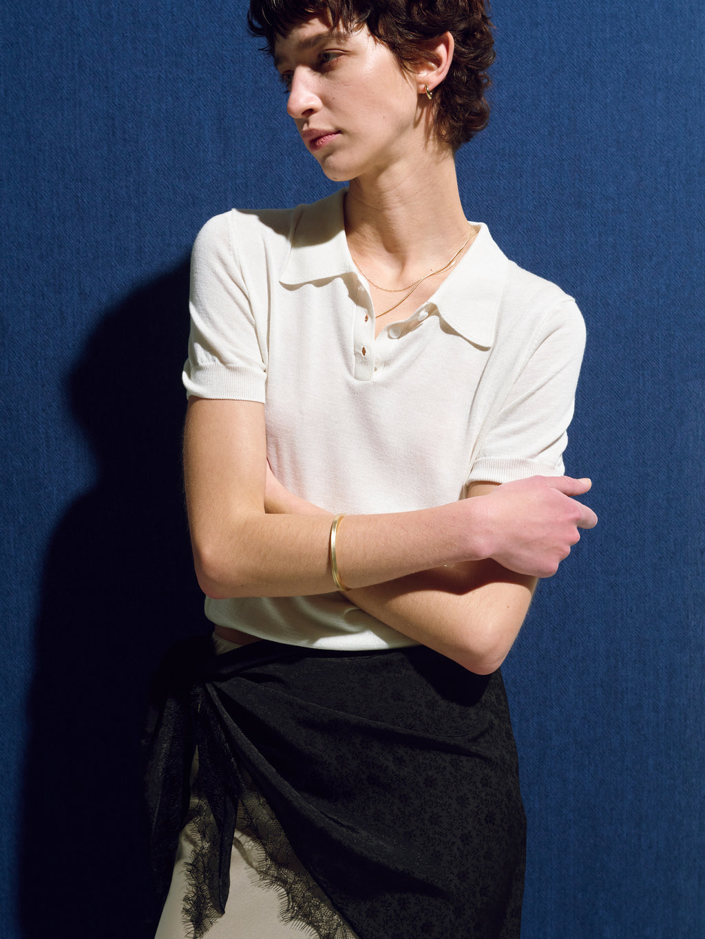 (W) SILK COTTON POLO SHIRT_ OFF WHITE