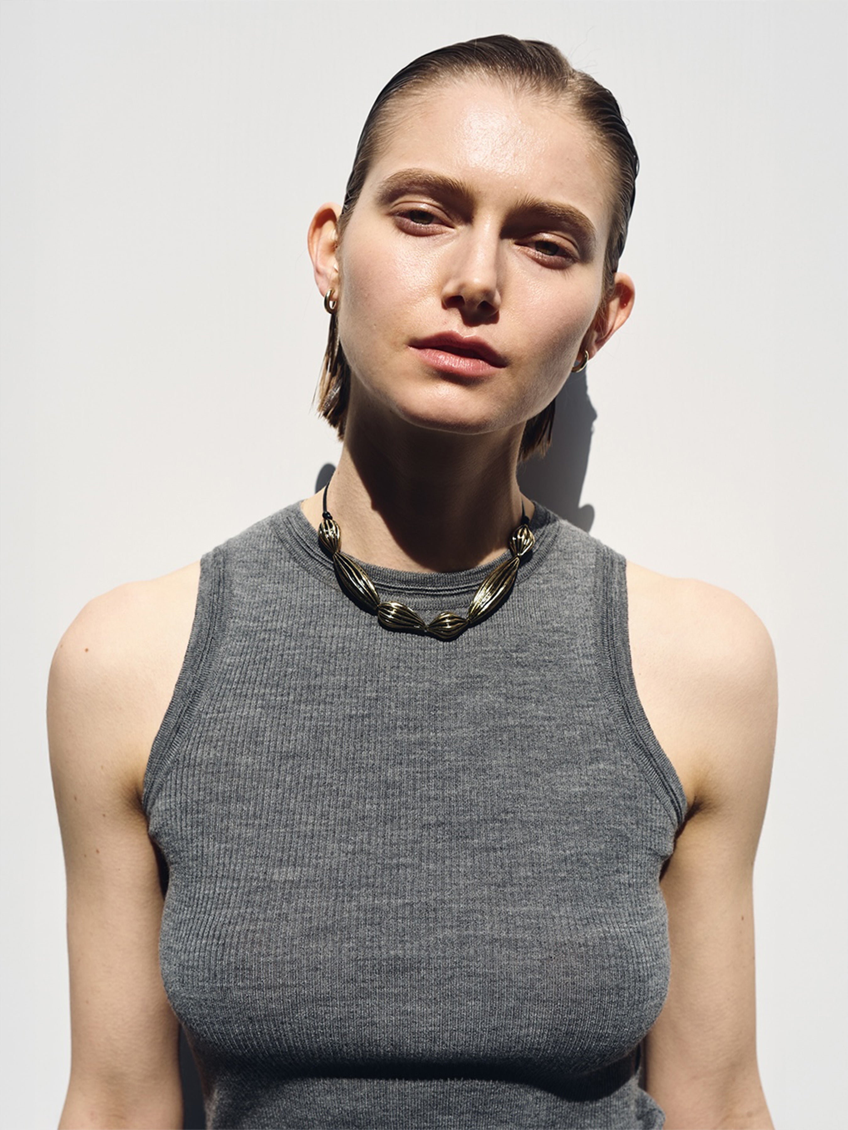 (W) WOOL CASHMERE RIBBED TANK TOP_ DARK GREY