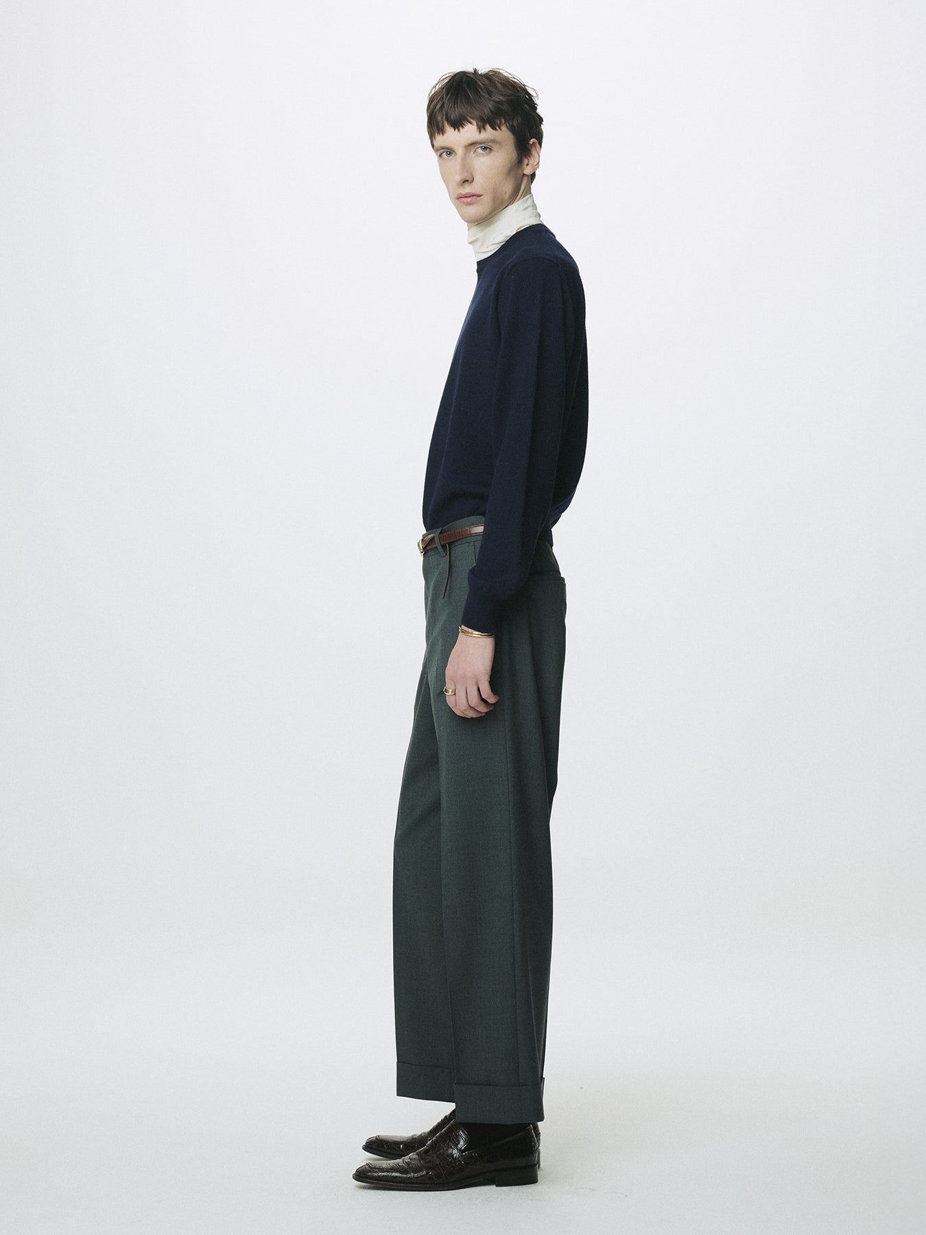 WOOL CUFFED TROUSERS_ MOSS GREY