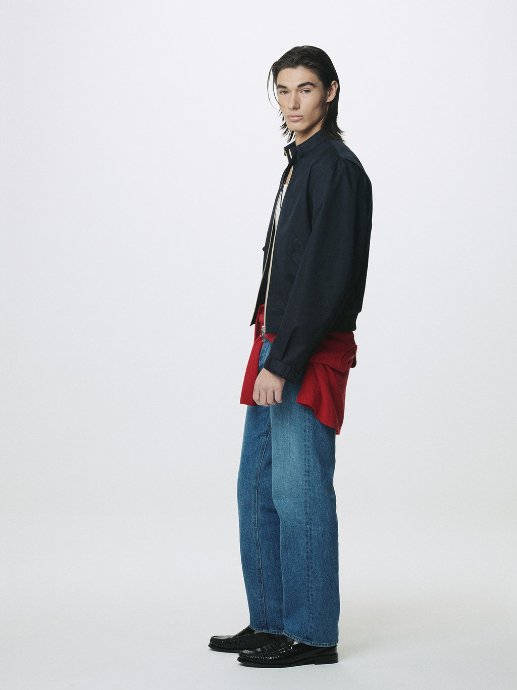 BAND COLLAR BLOUSON JACKET_ NAVY