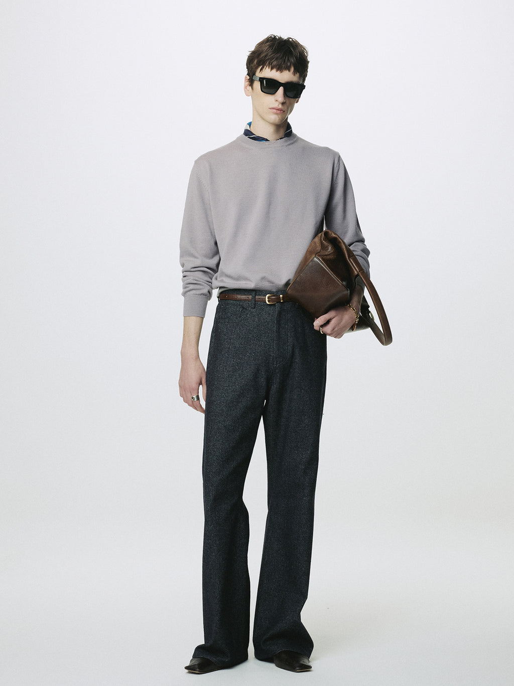 SPRING WOOL CREW NECK KNIT_ PALE GREY