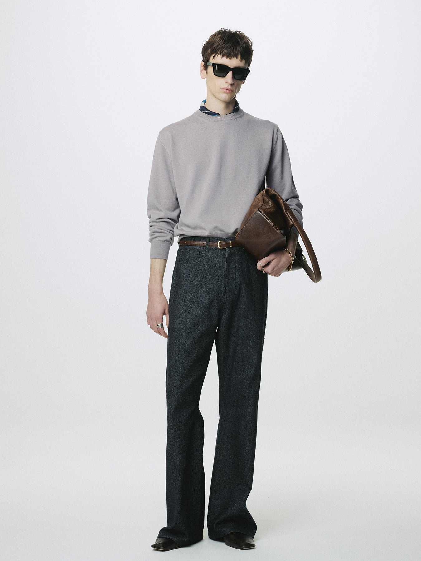 SPRING WOOL CREW NECK KNIT_ PALE GREY