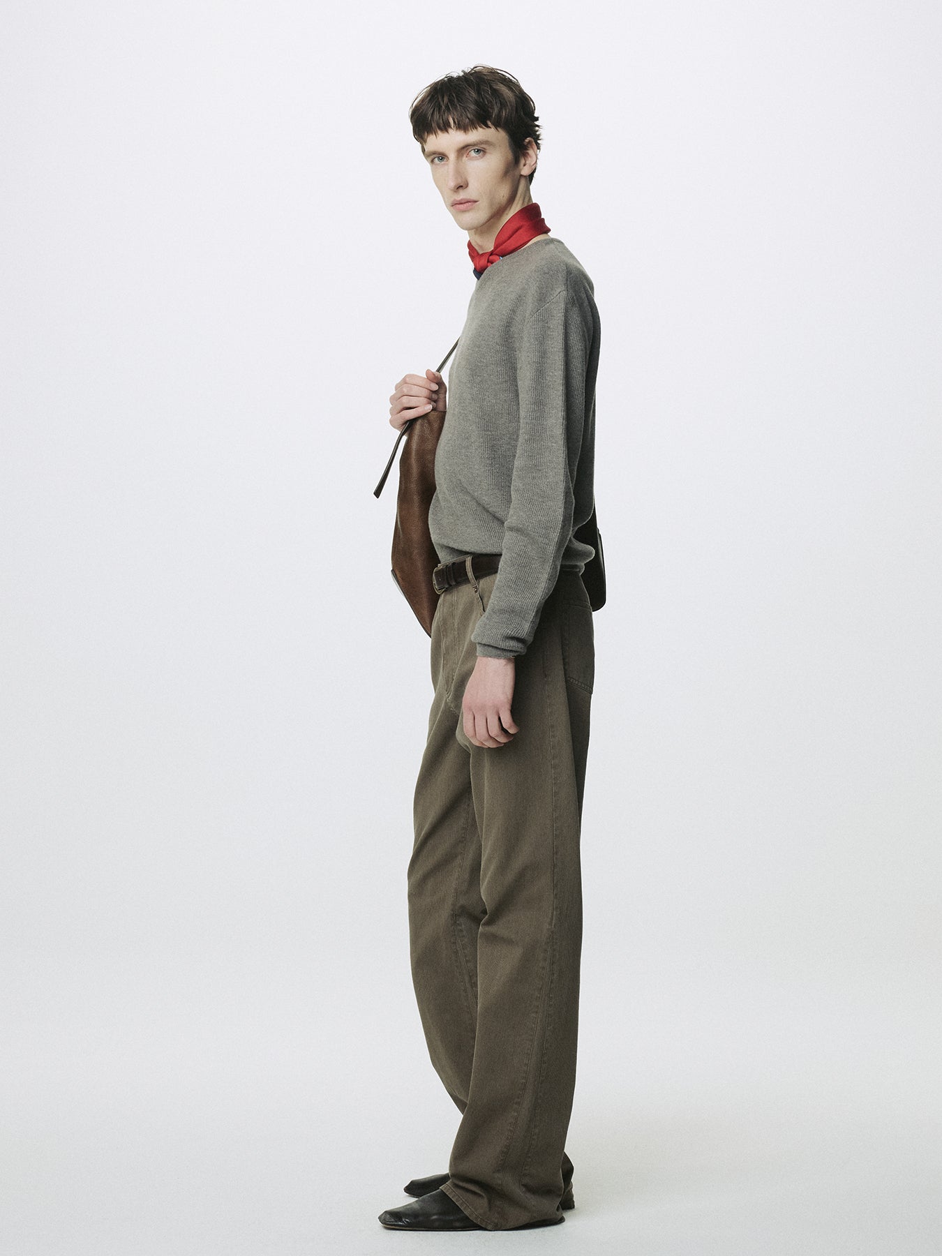 SUPER FINE WOOL COMMANDO V-NECK KNIT_ TAUPE MELANGE