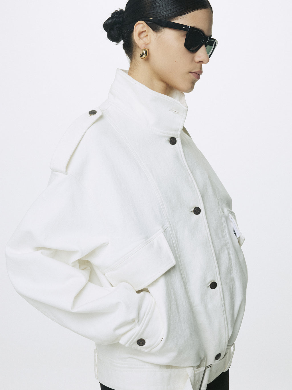 (W) OVERSIZED DENIM BELTED JACKET_ OFF WHITE