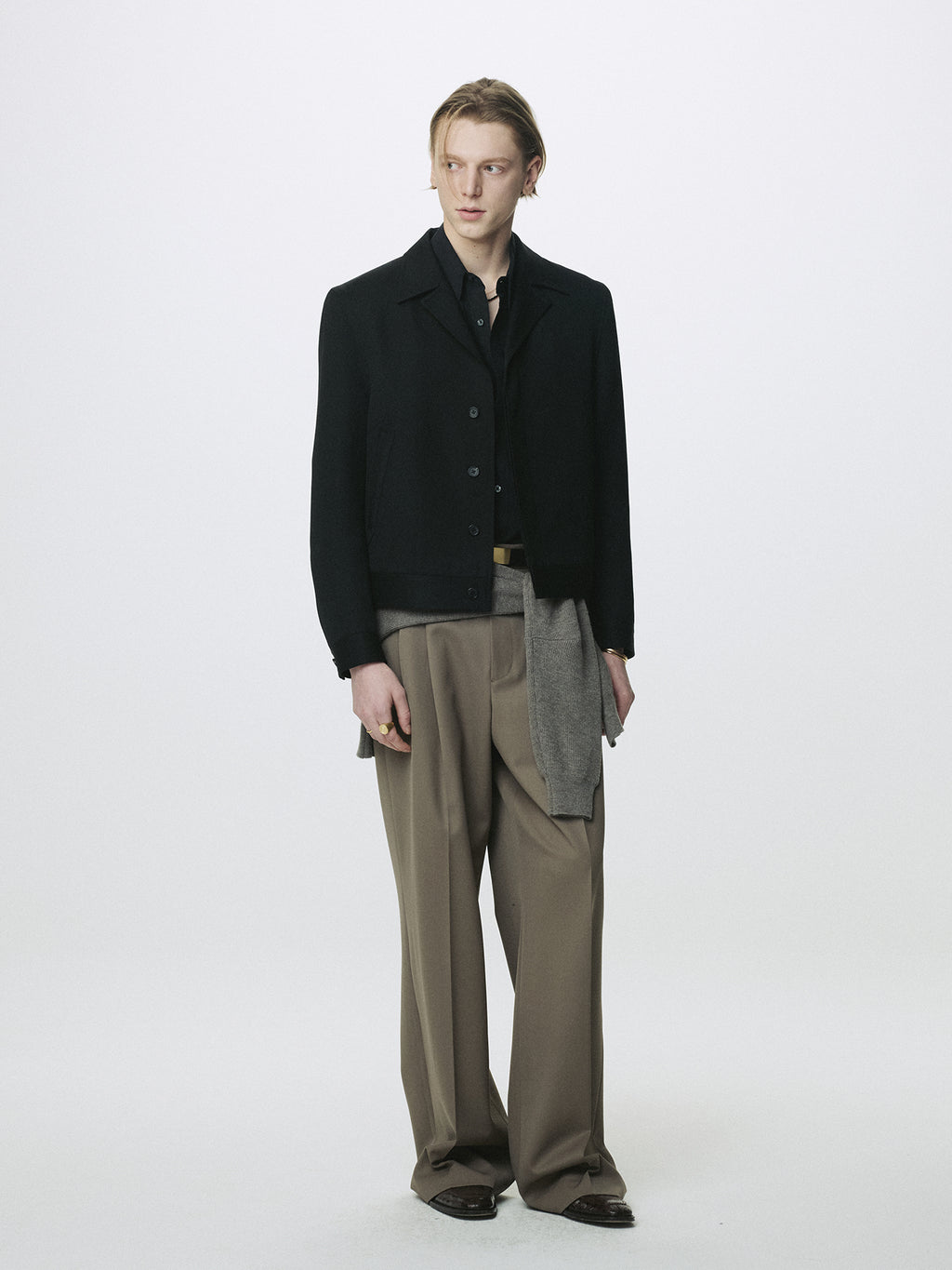 WOOL CROPPED TAILORED BLOUSON_ BLACK