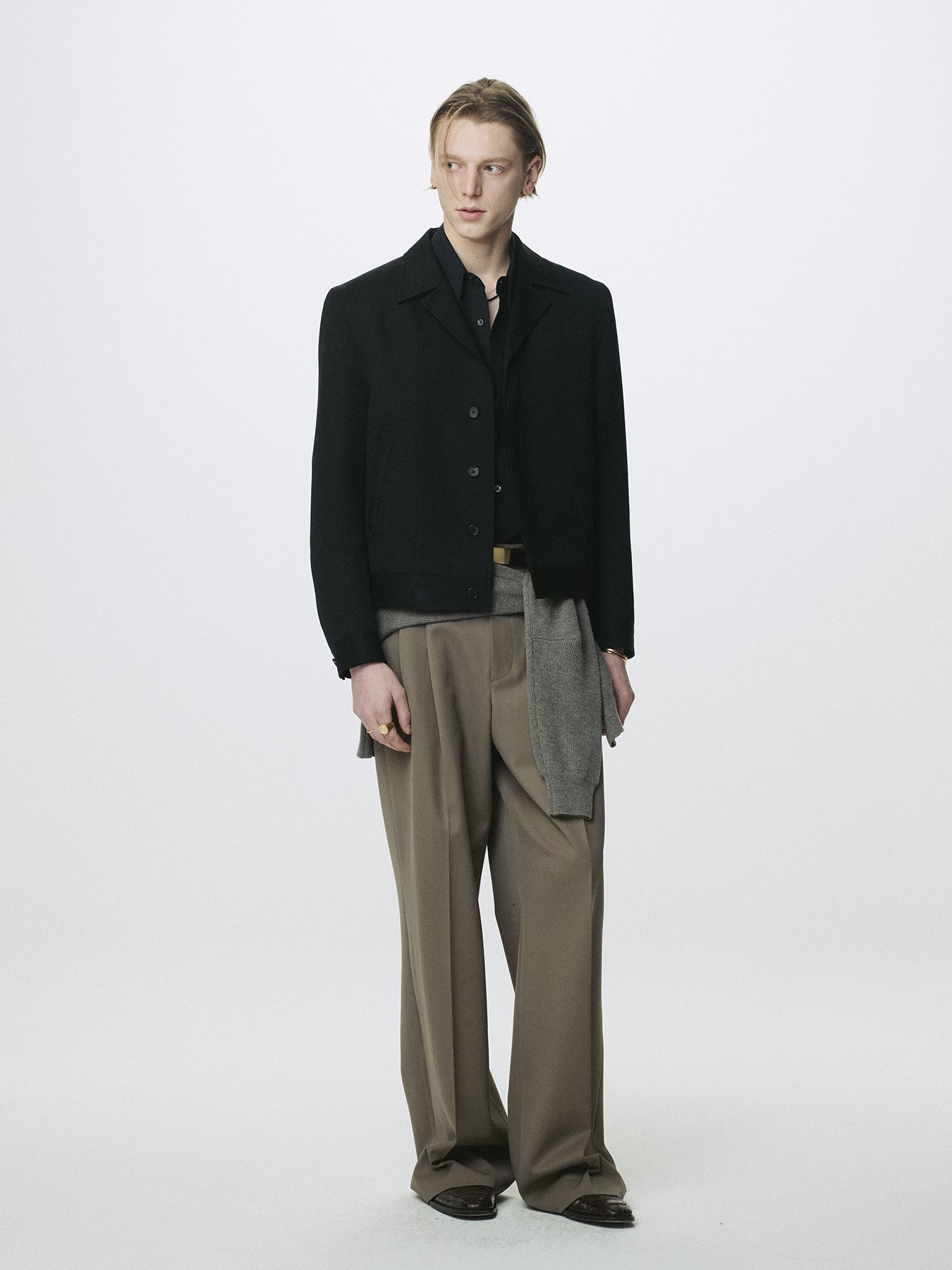 WOOL CROPPED TAILORED BLOUSON_ BLACK