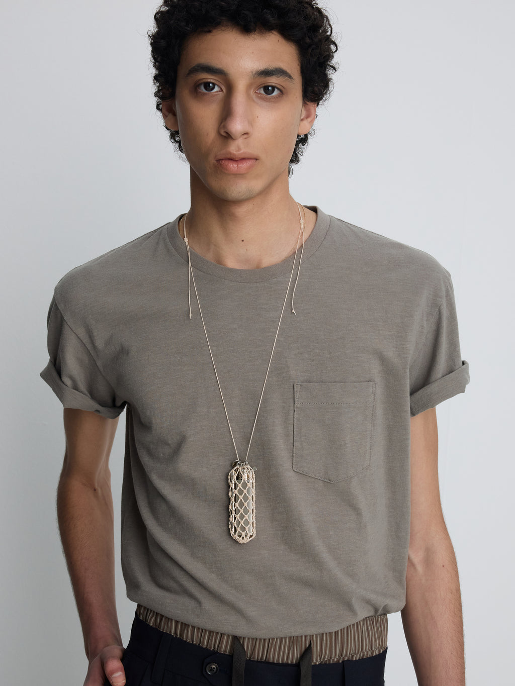 HANDCRAFTED CORD NET NECKLACE_ IVORY