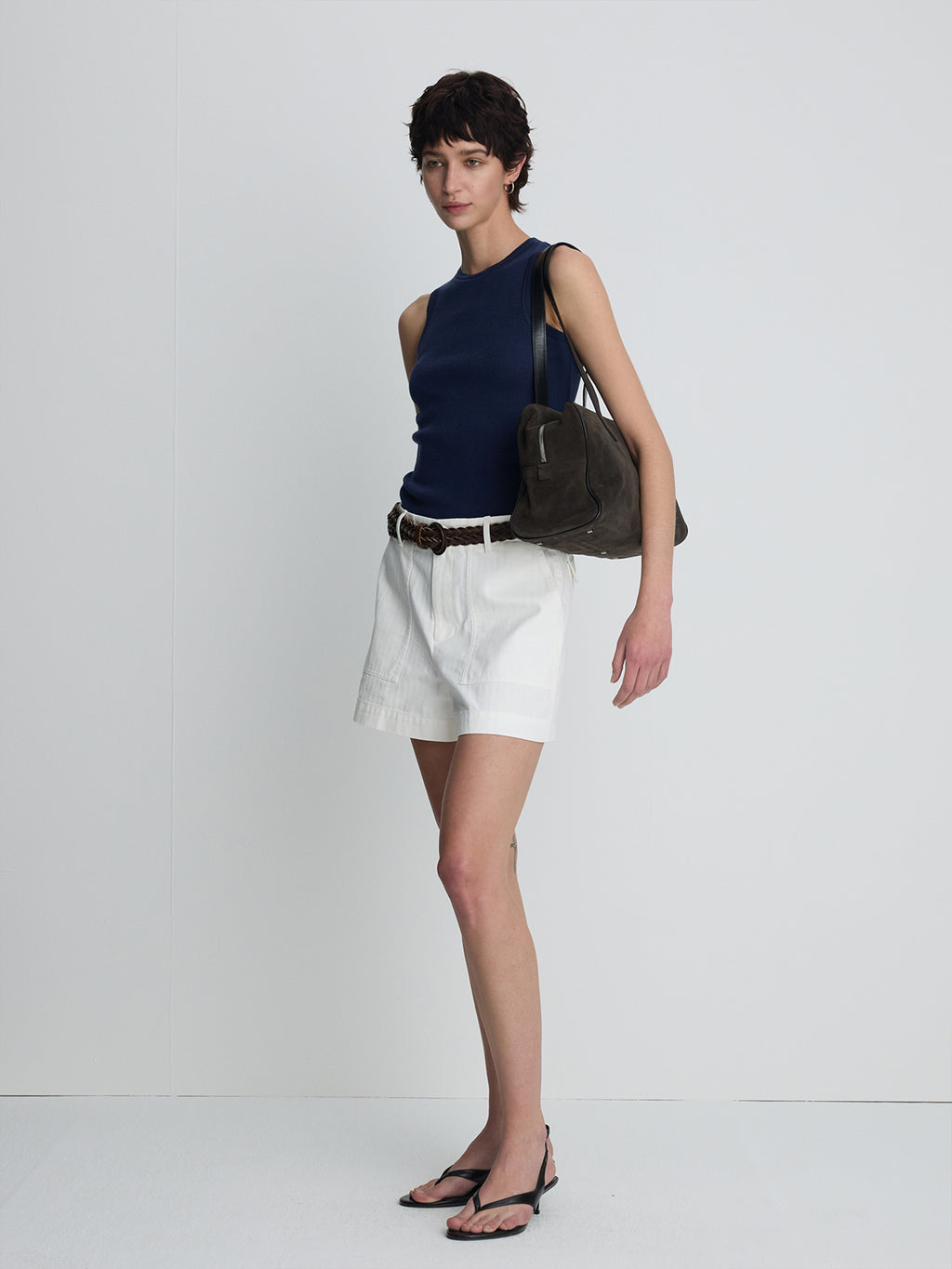 (W) GARMENT WASHED HBT FATIGUE SHORTS_ WHITE