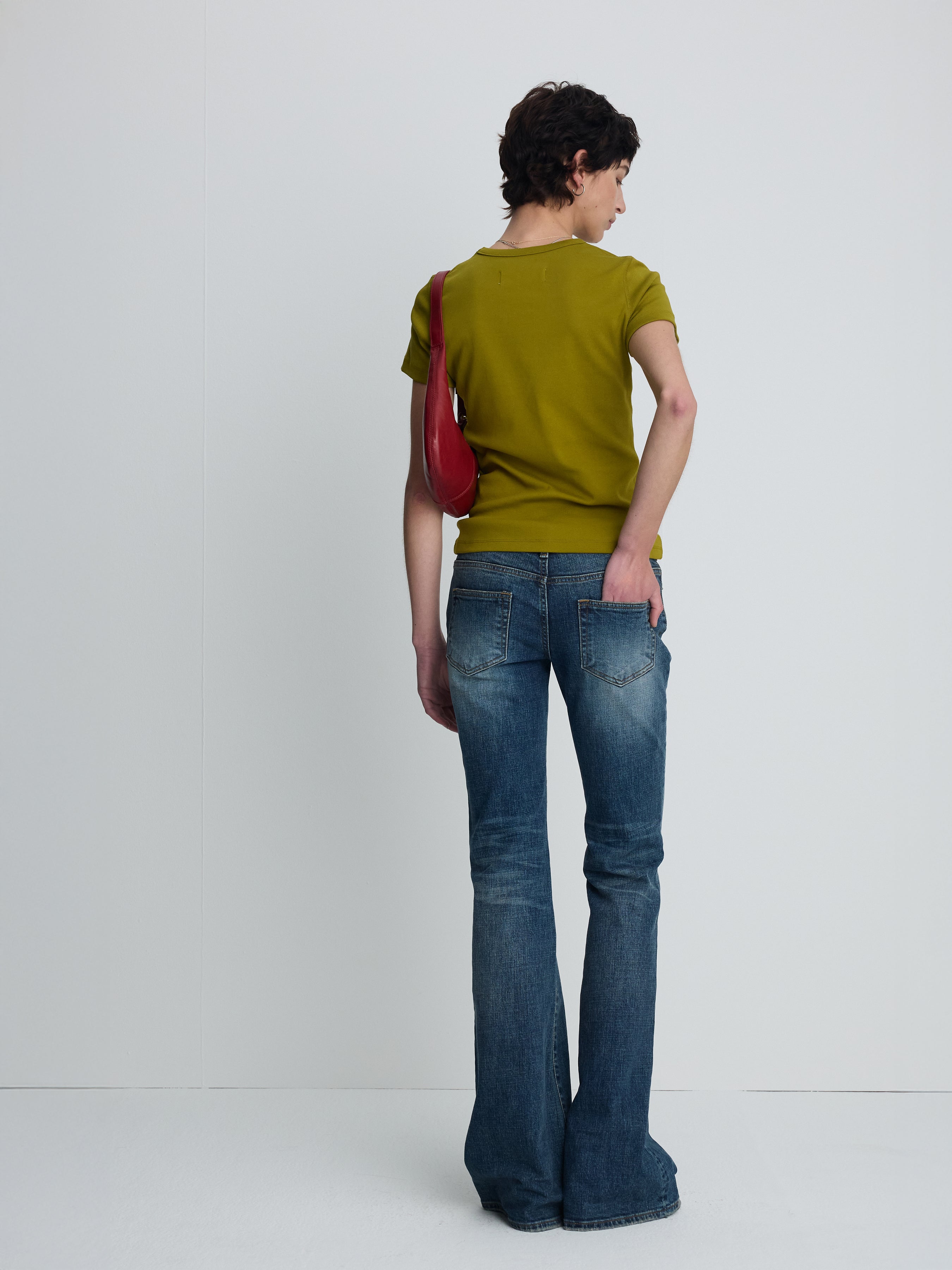 (W) LOW-RISE DENIM BOOTCUT TROUSERS_ WASHED MID BLUE