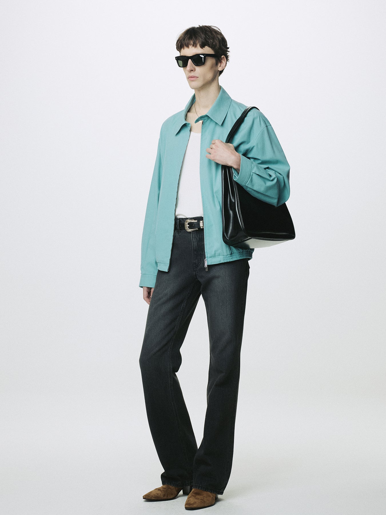 WASHED COTTON LYOCELL BLOUSON JACKET_ TURQUOISE