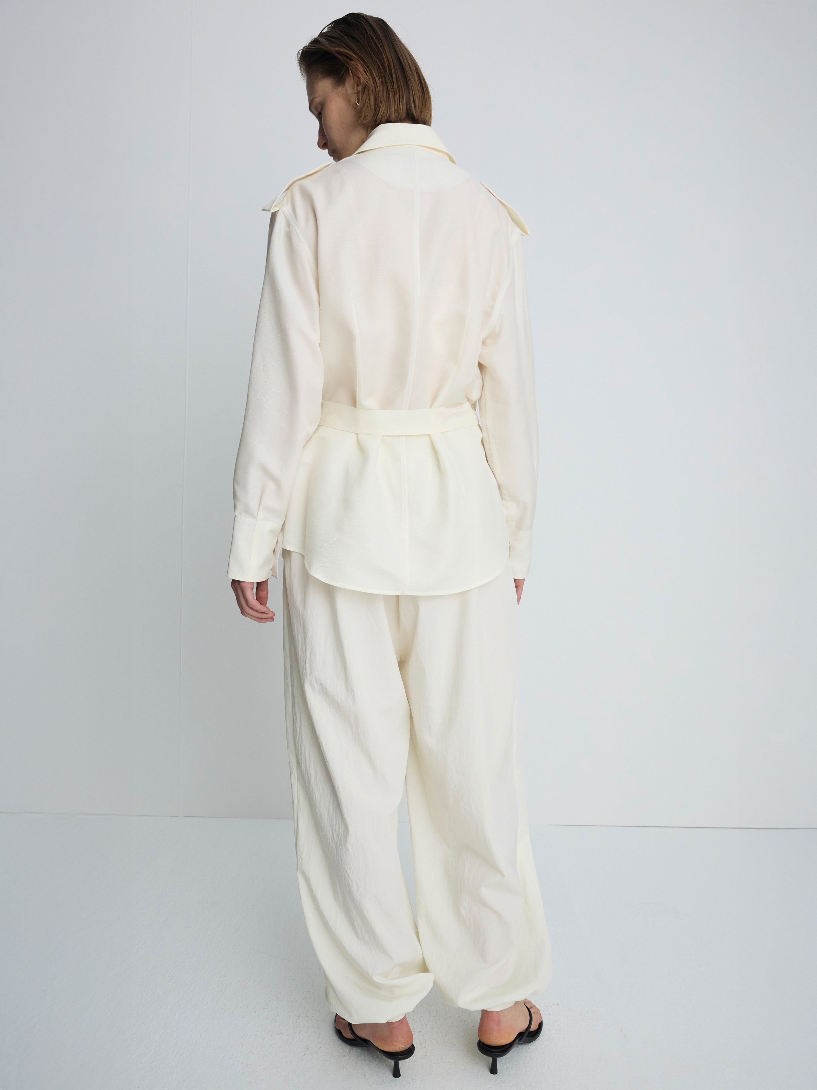 (W) SILK TWILL MILITARY FIELD SHIRT JACKET_ IVORY