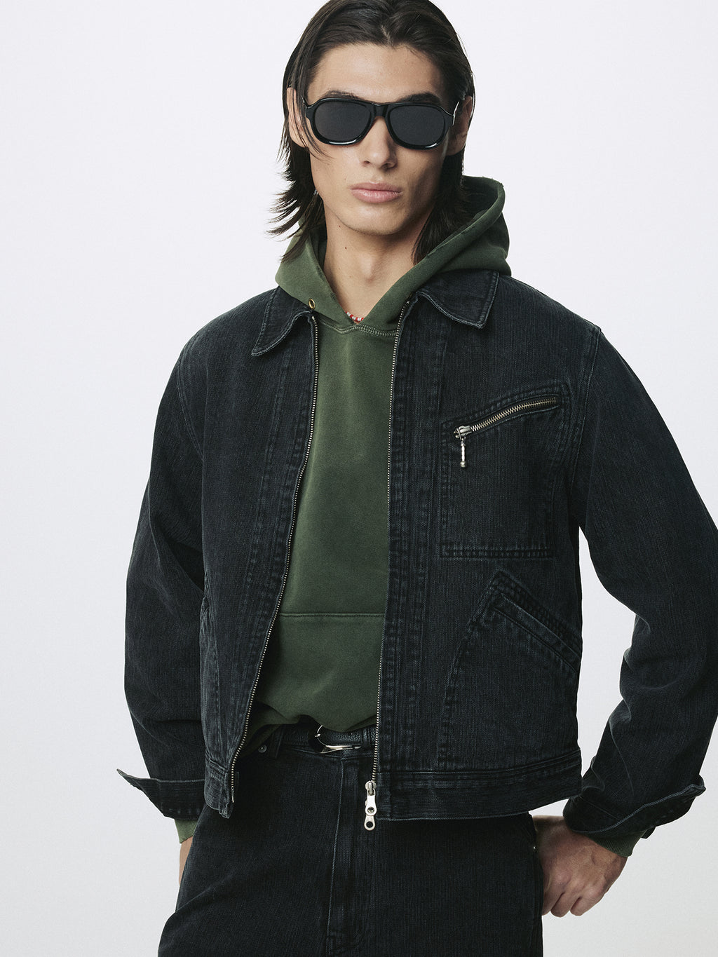 CORD TWILL DENIM ZIPPRERD JACKET_ FADED BLACK