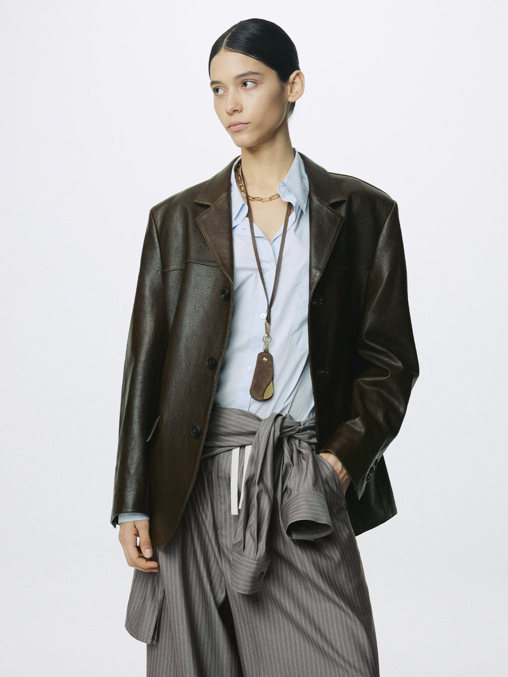(W) VEGETABLE LAMB LEATHER BLAZER JACKET_ BROWN