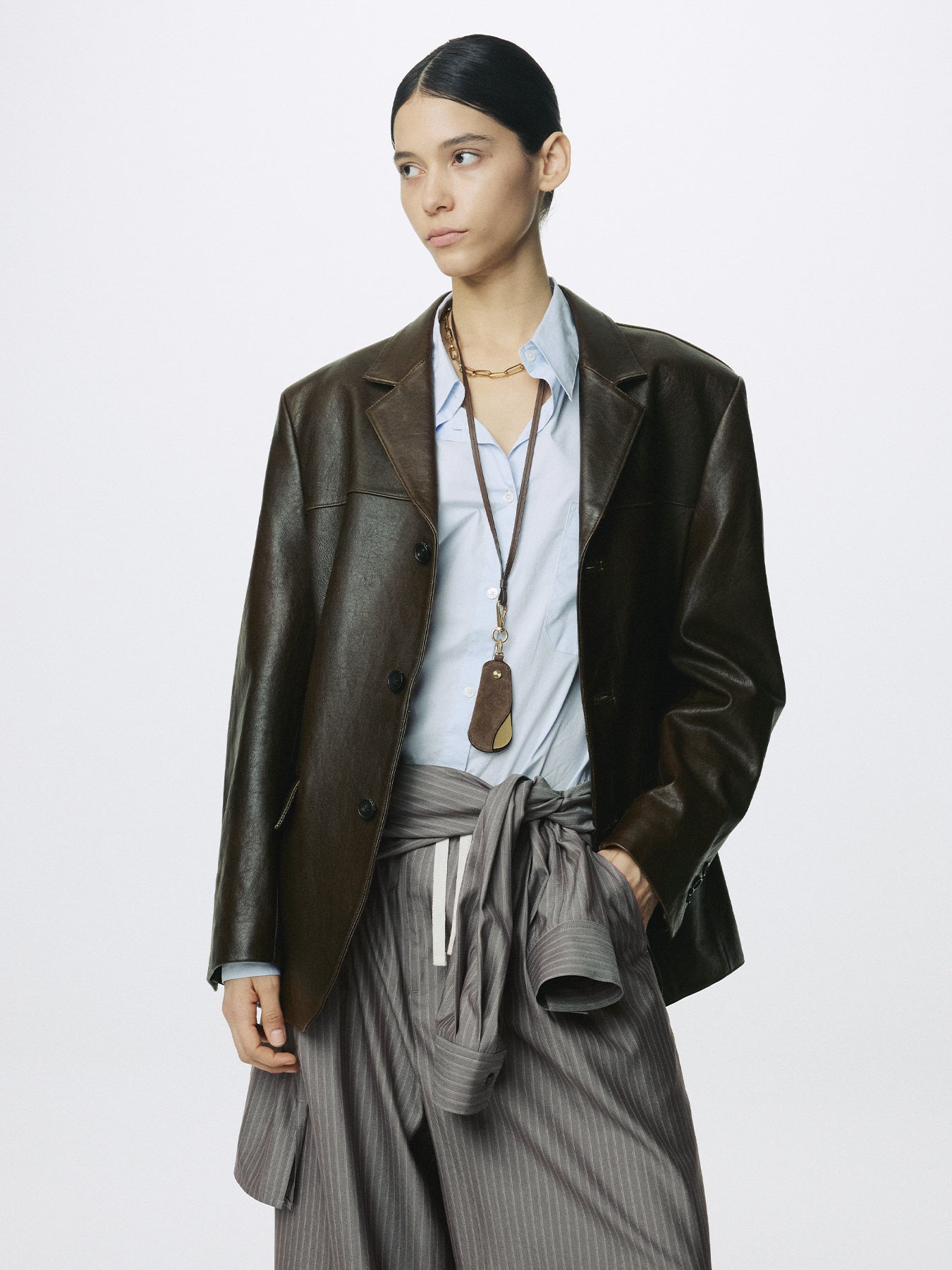(W) VEGETABLE LAMB LEATHER BLAZER JACKET_ BROWN